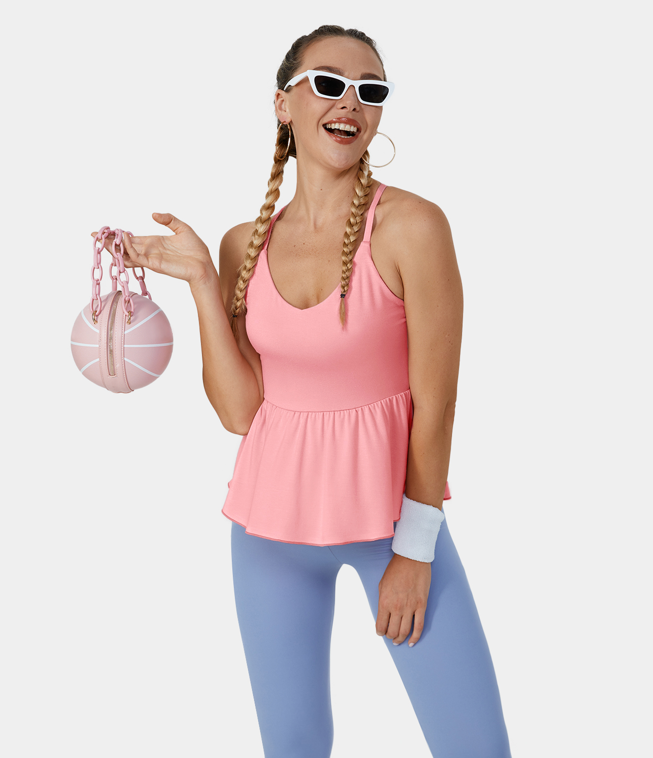 Halara Backless Crisscross Plicated Hem Barre Ballet Dance Tank Top Tank Top - Pale Rosette - XL golf tops halter top tunic tops 