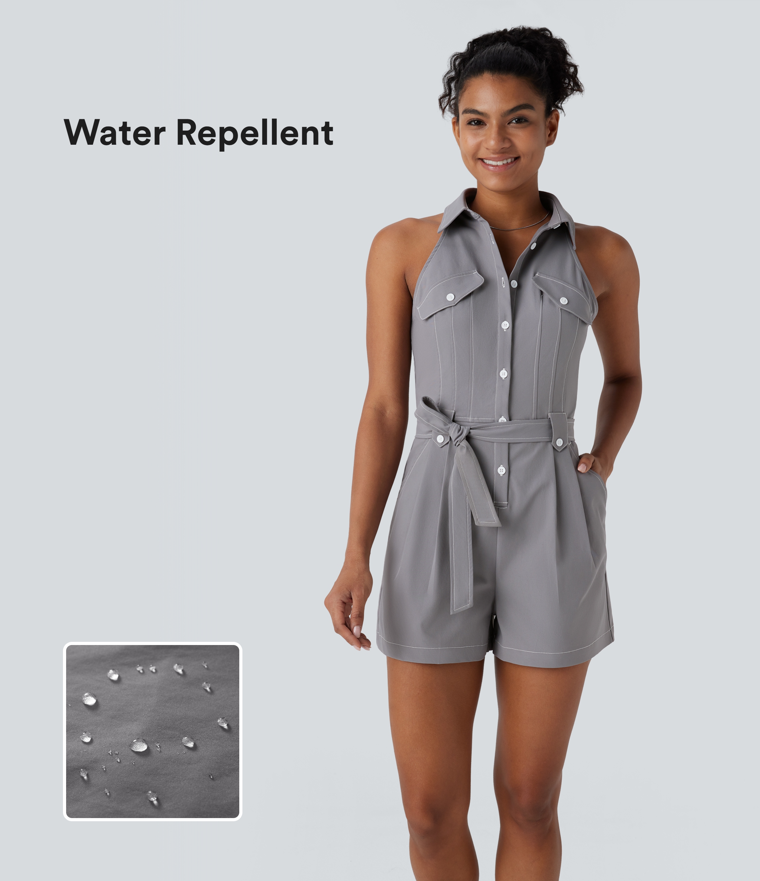 Sleeveless Stretch Twill Denim Jumpsuit