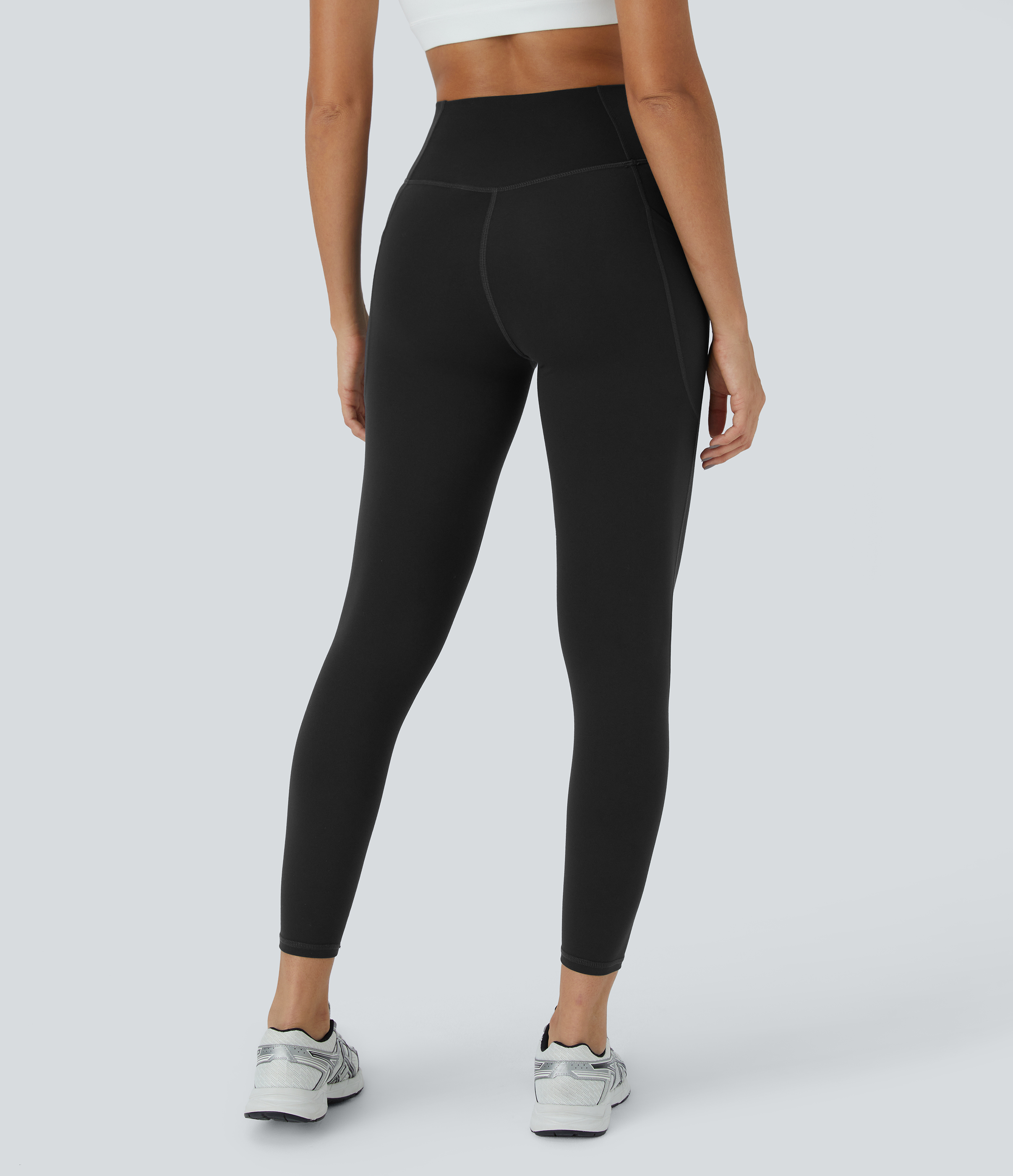 Halara High Waisted Crossover Side Pocket Ripped Cut Out Casual 7/8 Leggings  - Black - L gym leggings leggings with pockets 