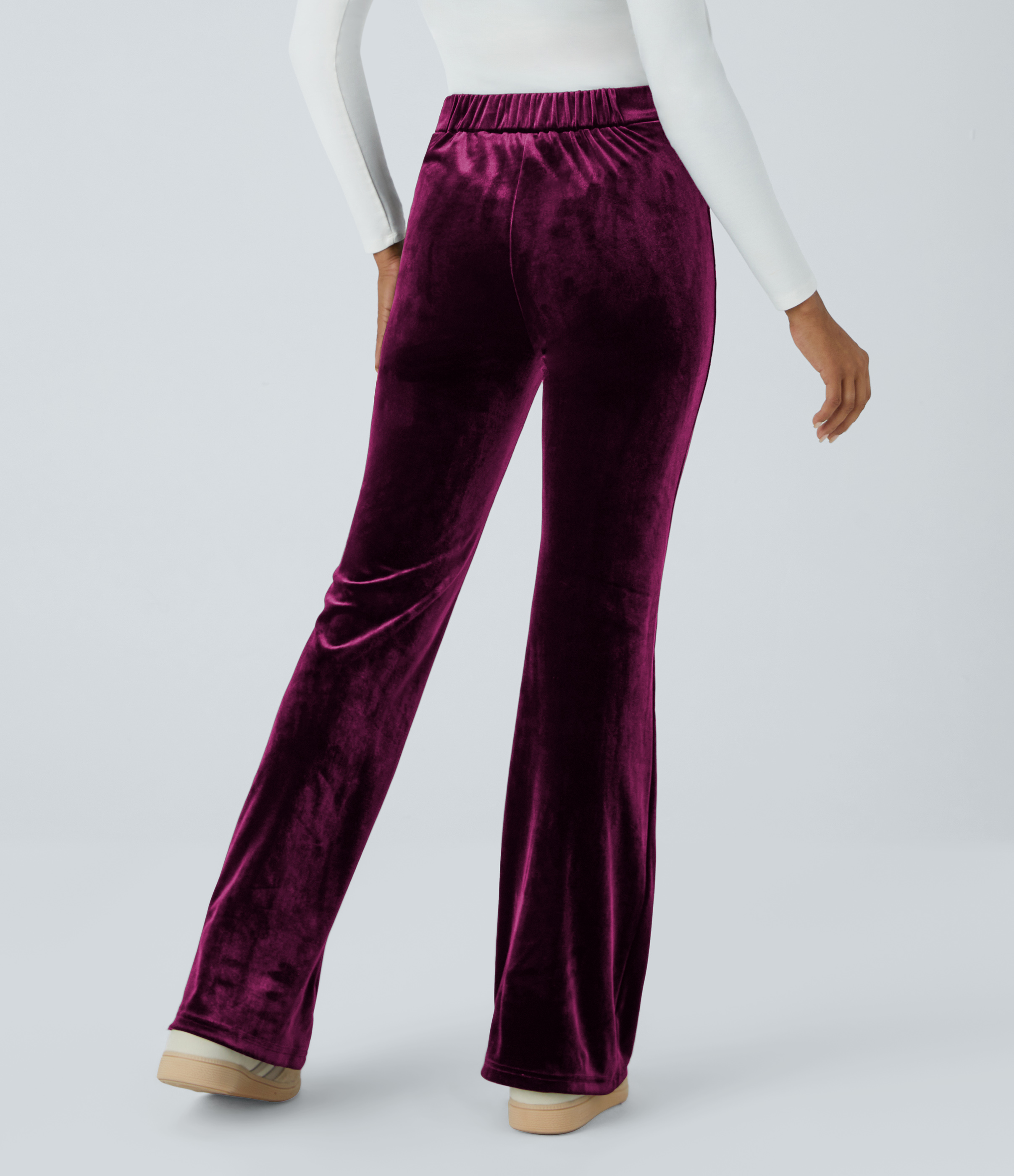 Halara High Waisted Side Zipper Flare Velvet Casual Pants  - Red Violet - L sweatpants jogger pants stacked sweatpants cargo joggers 