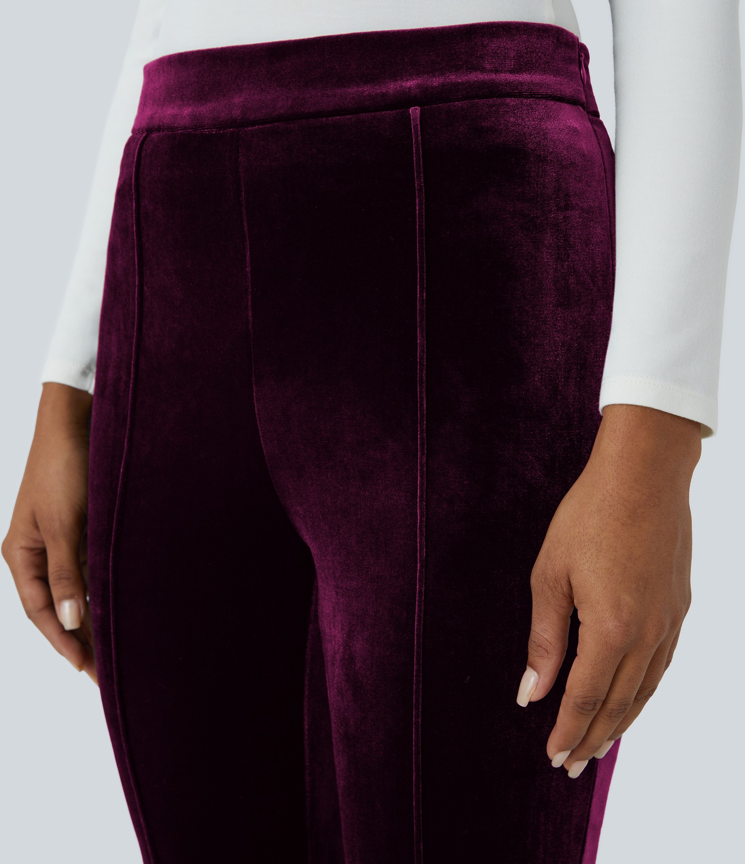 Halara High Waisted Side Zipper Flare Velvet Casual Pants  - Red Violet - L sweatpants jogger pants stacked sweatpants cargo joggers 