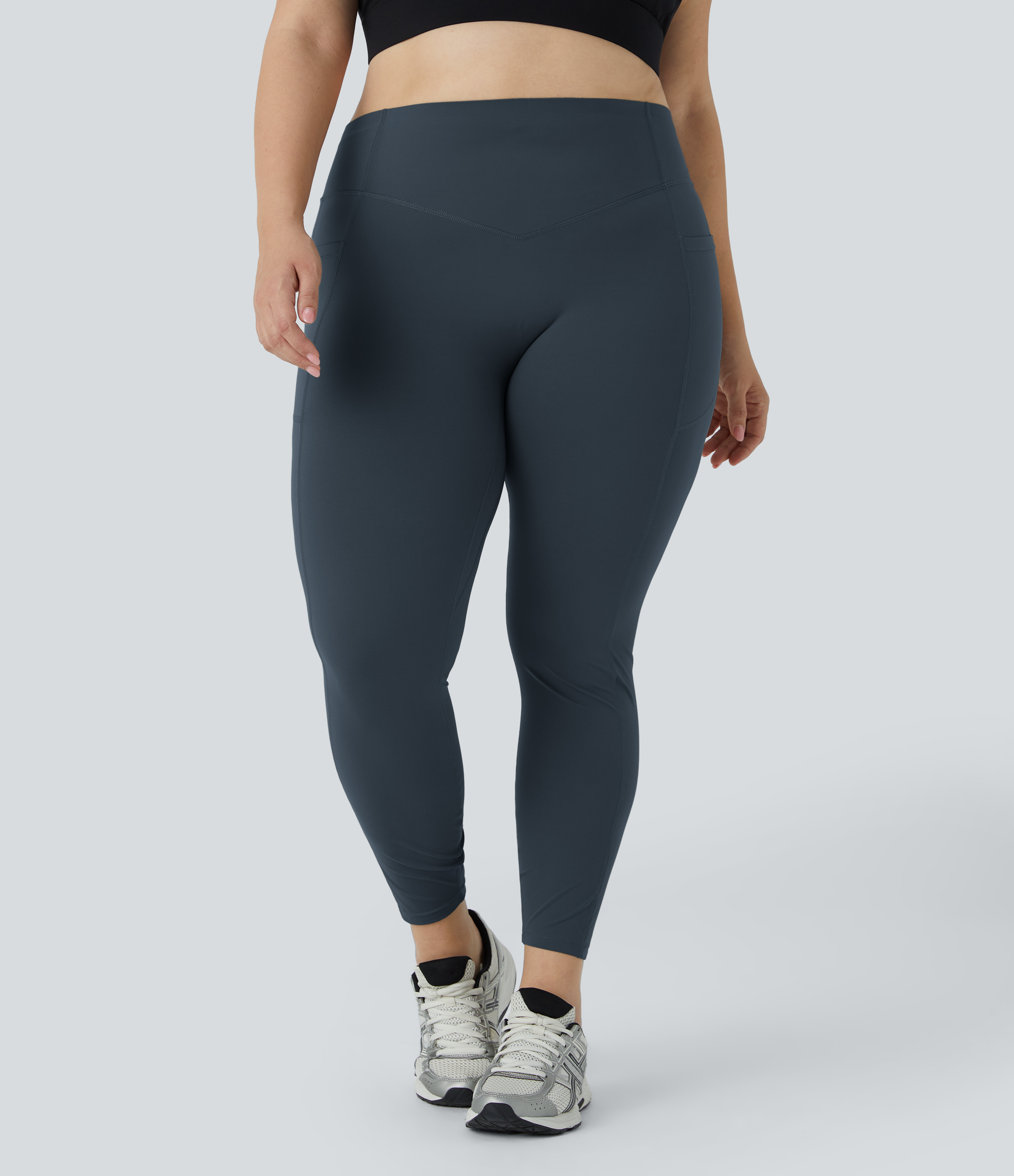 Halara SoCinched High Waisted Butt Lifting Tummy Control Side Pocket Shaping Training UltraSculpt Plus Size Leggings  - Carbon - 2X(7/8) 