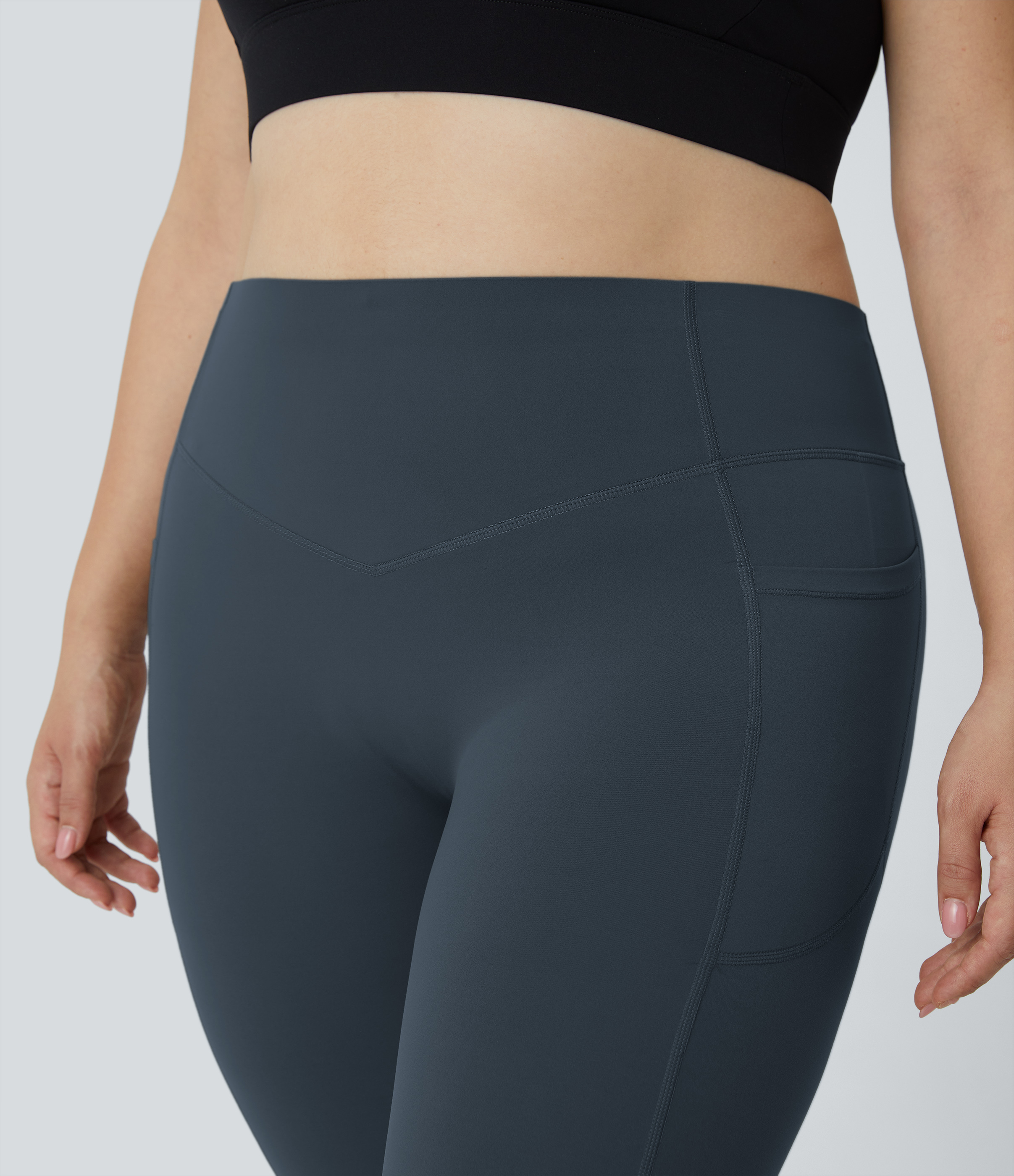 Halara SoCinched High Waisted Butt Lifting Tummy Control Side Pocket Shaping Training UltraSculpt Plus Size Leggings  - Carbon - 2X(7/8) 