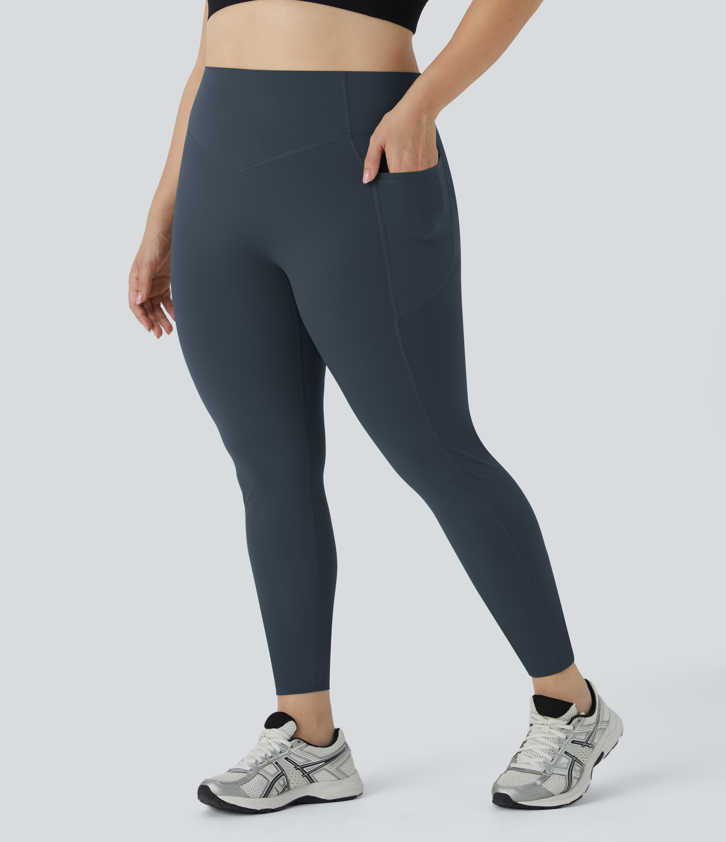 Halara SoCinched High Waisted Butt Lifting Tummy Control Side Pocket Shaping Training UltraSculpt Plus Size Leggings  - Carbon - 2X(7/8) 