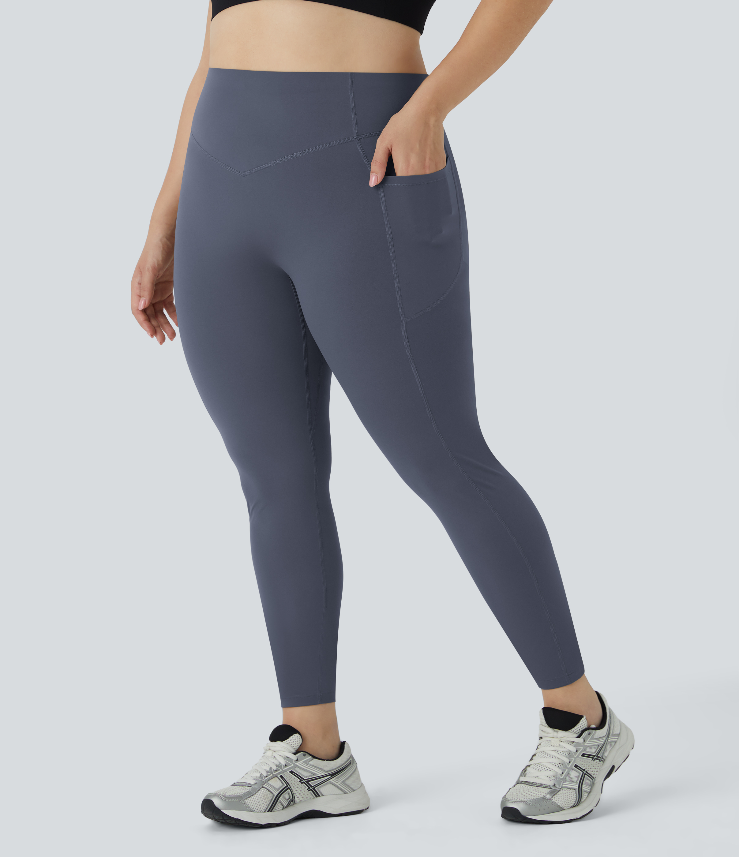 Halara SoCinched High Waisted Butt Lifting Tummy Control Side Pocket Shaping Training UltraSculpt Plus Size Leggings  - Silent Blue - 2X(7/8) 