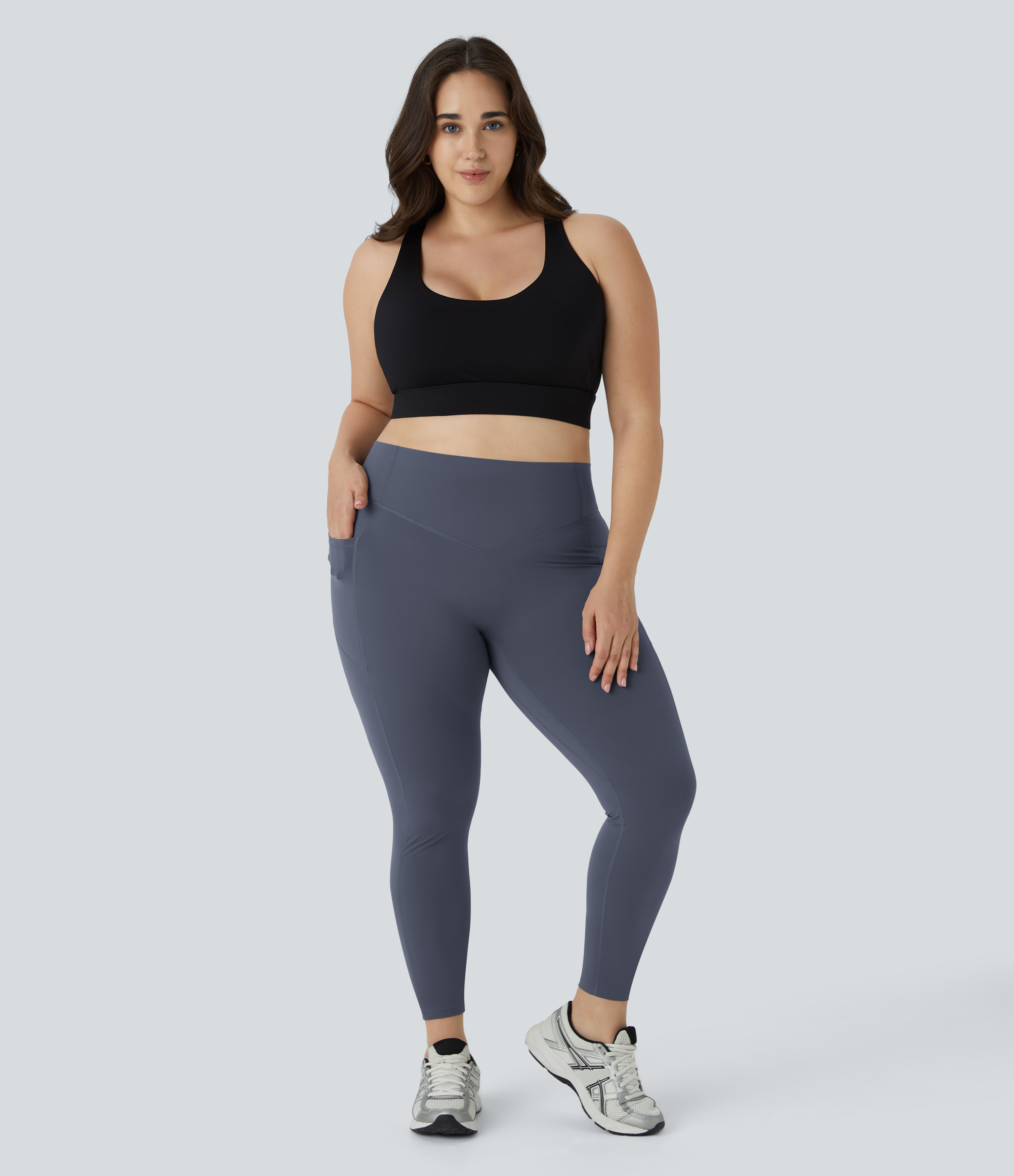 Halara SoCinched High Waisted Butt Lifting Tummy Control Side Pocket Shaping Training UltraSculpt Plus Size Leggings  - Silent Blue - 2X(7/8) 