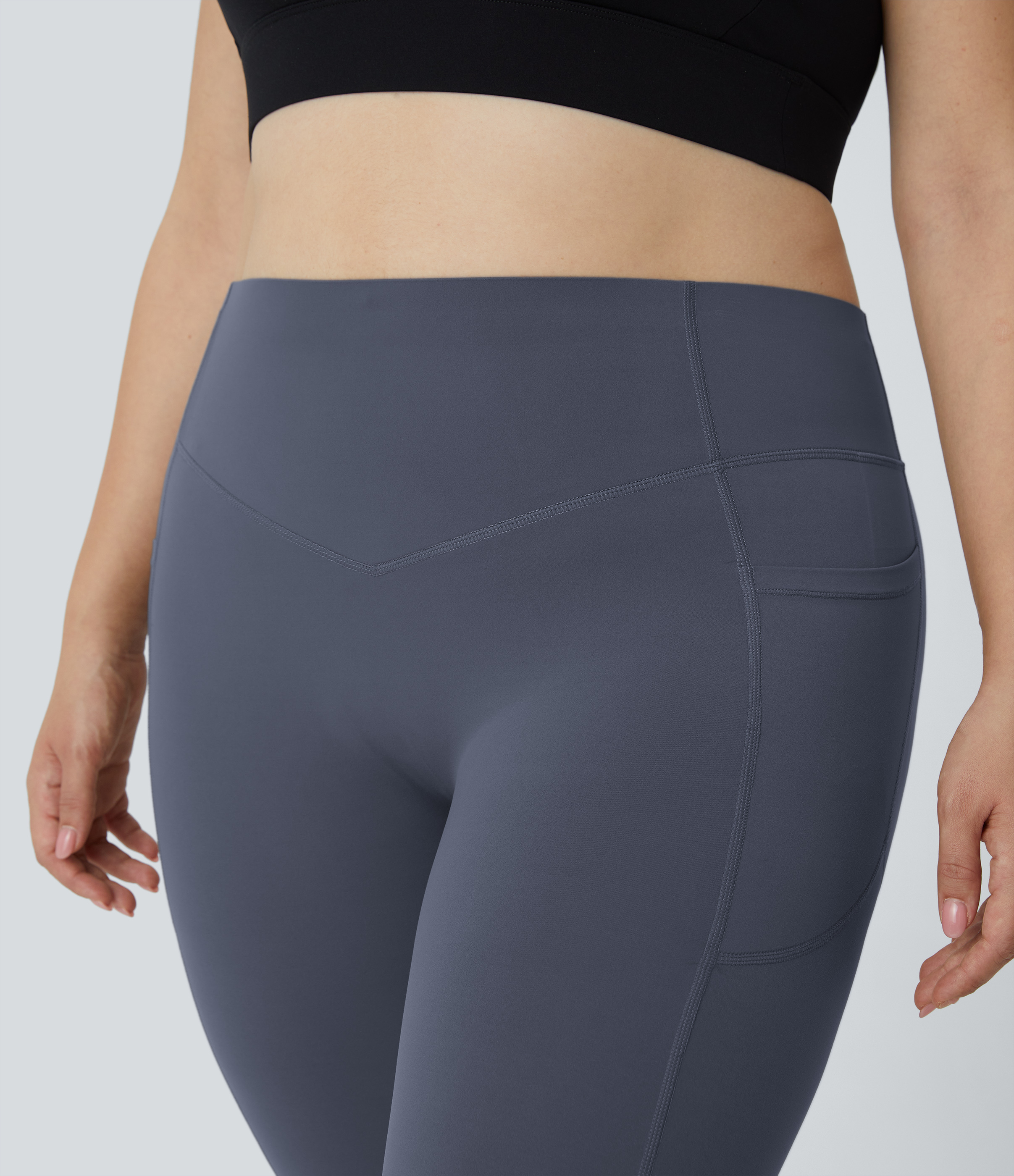 Halara SoCinched High Waisted Butt Lifting Tummy Control Side Pocket Shaping Training UltraSculpt Plus Size Leggings  - Silent Blue - 2X(7/8) 