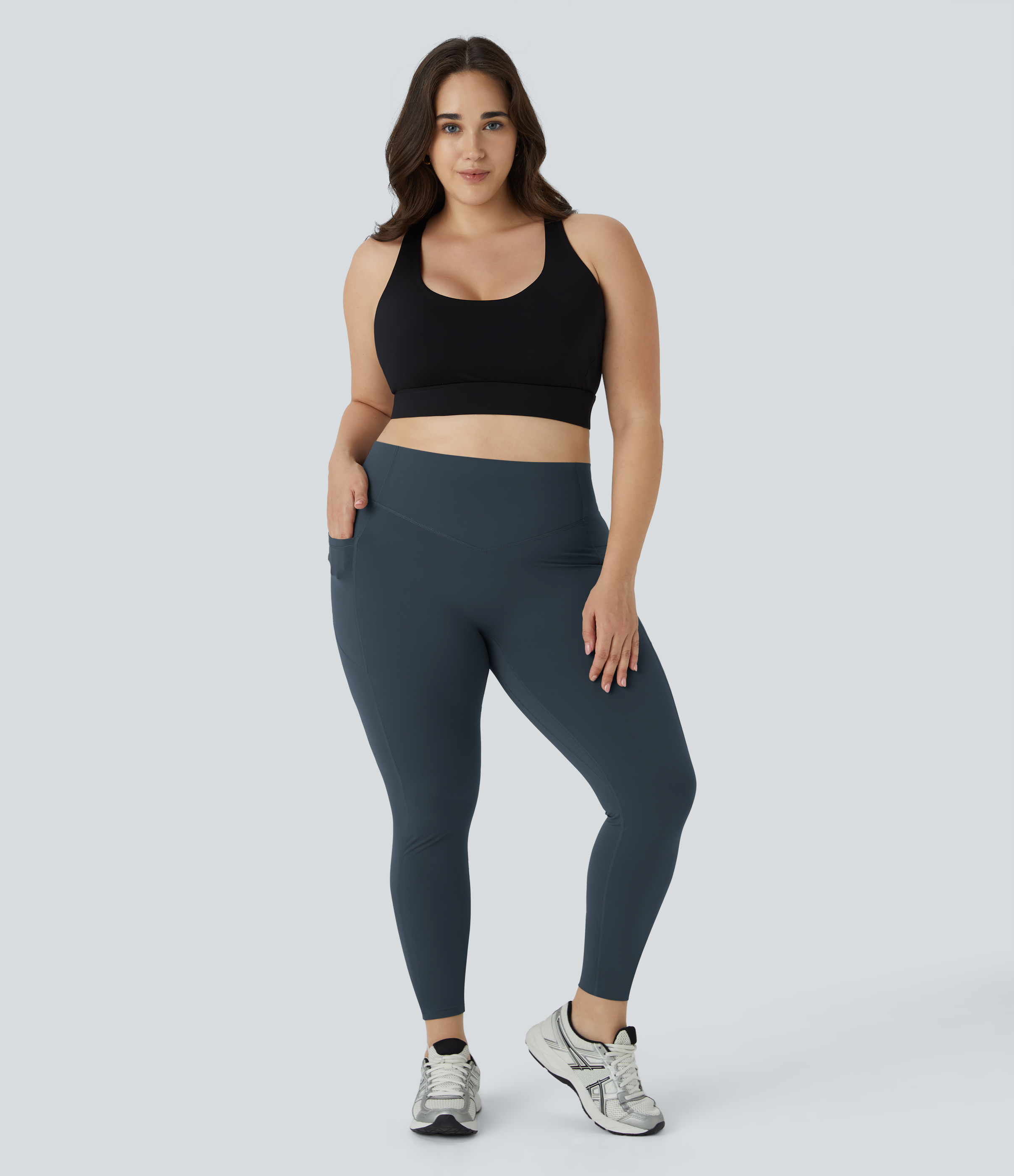 Halara SoCinched High Waisted Butt Lifting Tummy Control Side Pocket Shaping Training UltraSculpt Plus Size Leggings  - Carbon - 2X(7/8) 