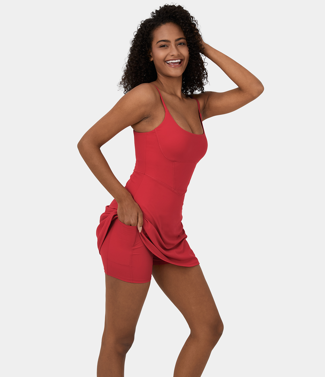 

Halara Softlyzeroв„ў Plush Corset Backless 2-in-1 Pocket Flare Mini Slip Casual Dress Workout Dress - Mars Red