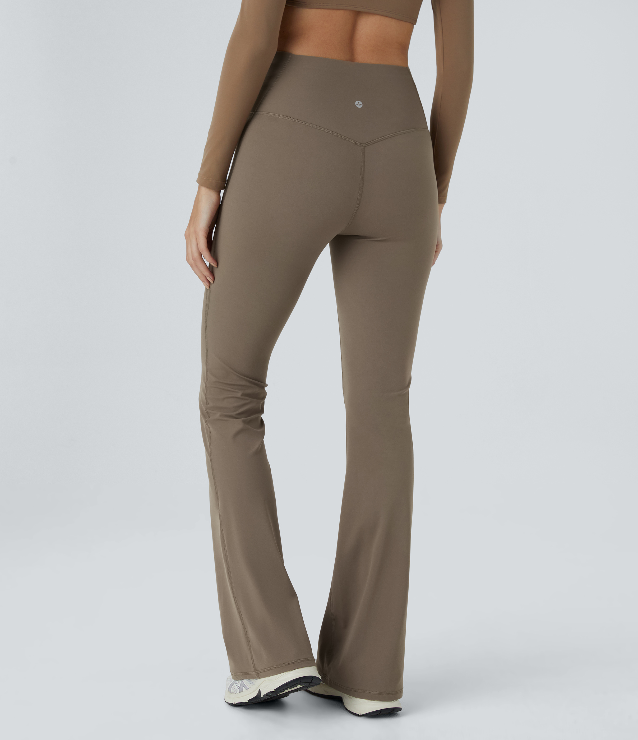 Halara SoCinched High Waisted Tummy Control Shaping Yoga UltraSculpt Flare Leggings  - Dawn Brown - S(regular) gym leggings 