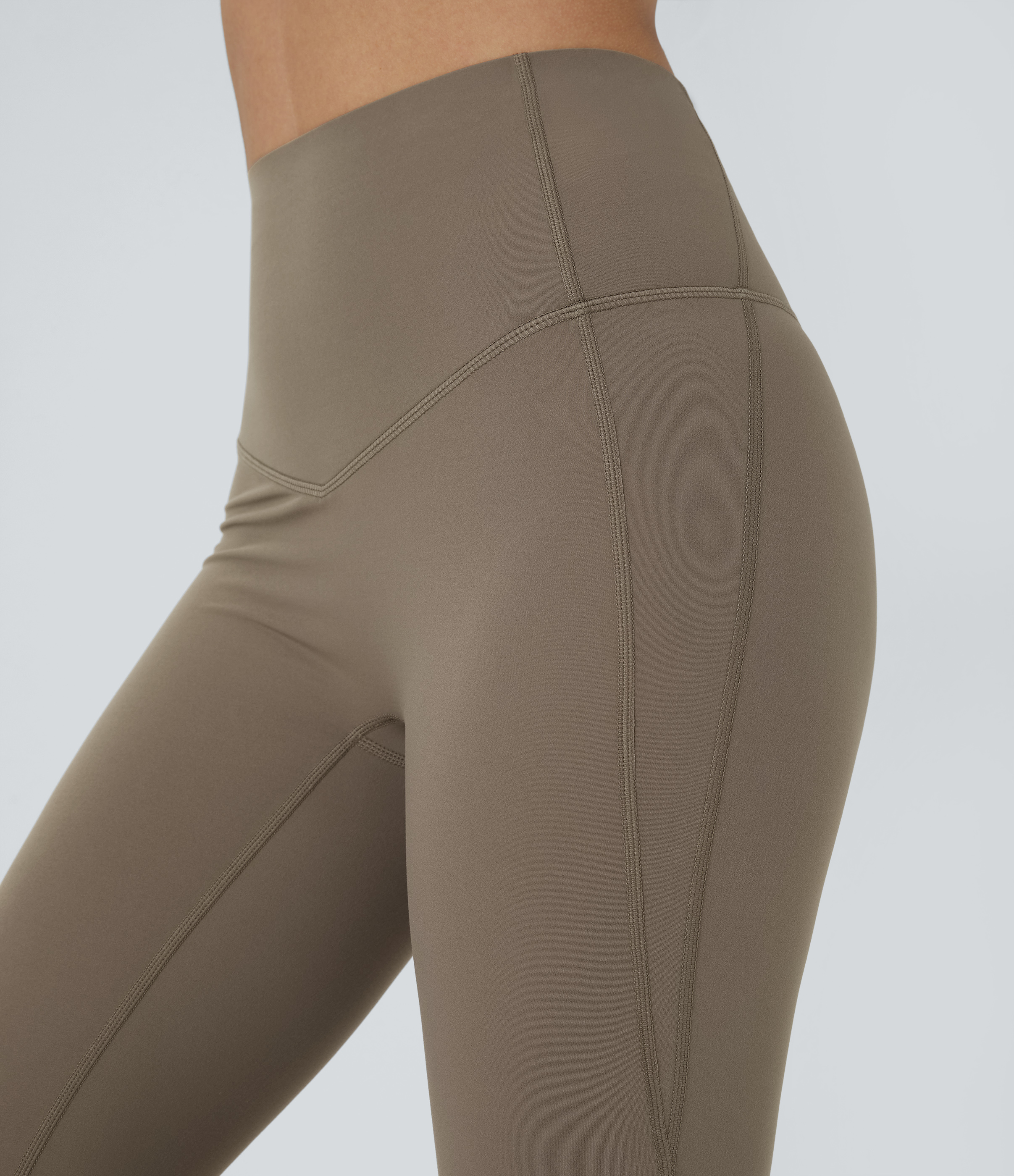 Halara SoCinched High Waisted Tummy Control Shaping Yoga UltraSculpt Flare Leggings  - Dawn Brown - S(regular) gym leggings 