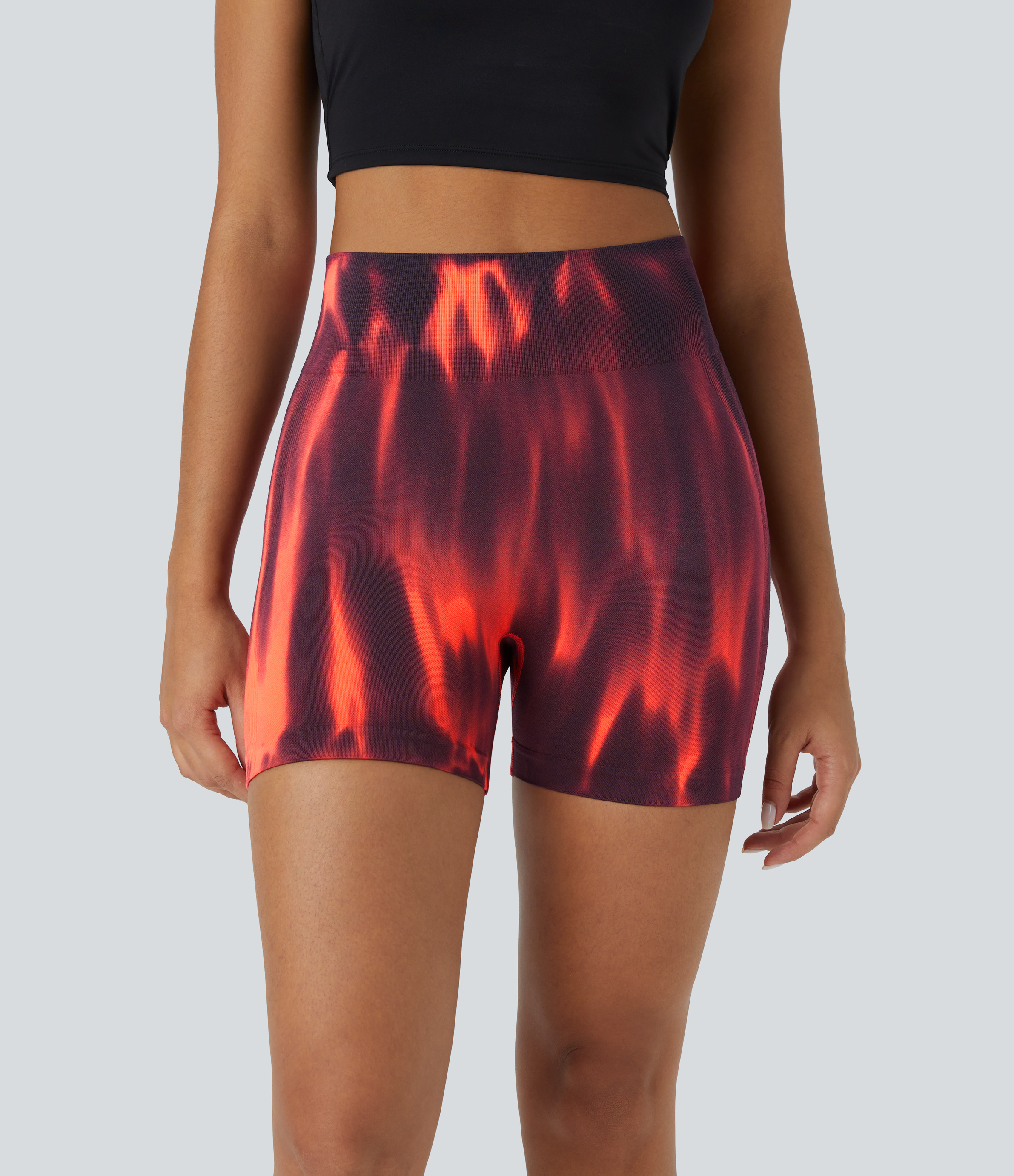 Halara Seamless Flow High Waisted Tie Dye Yoga Biker Shorts 3.5``  - Volcano Tie Dye - L biker shorts women black biker shorts 