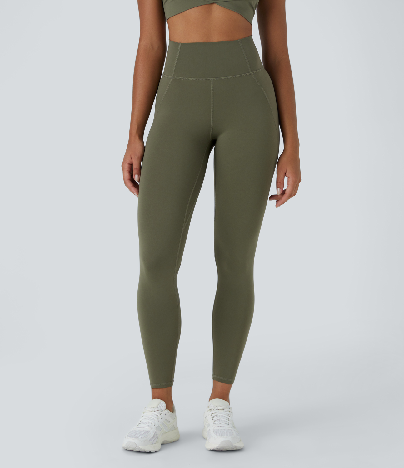 Halara SpeedWaveв„ў High Waisted Back Zip Pocket Contrast Mesh Quick Dry 7/8 Workout Leggings  - Grass Grey Green - XS(7/8) gym leggings 