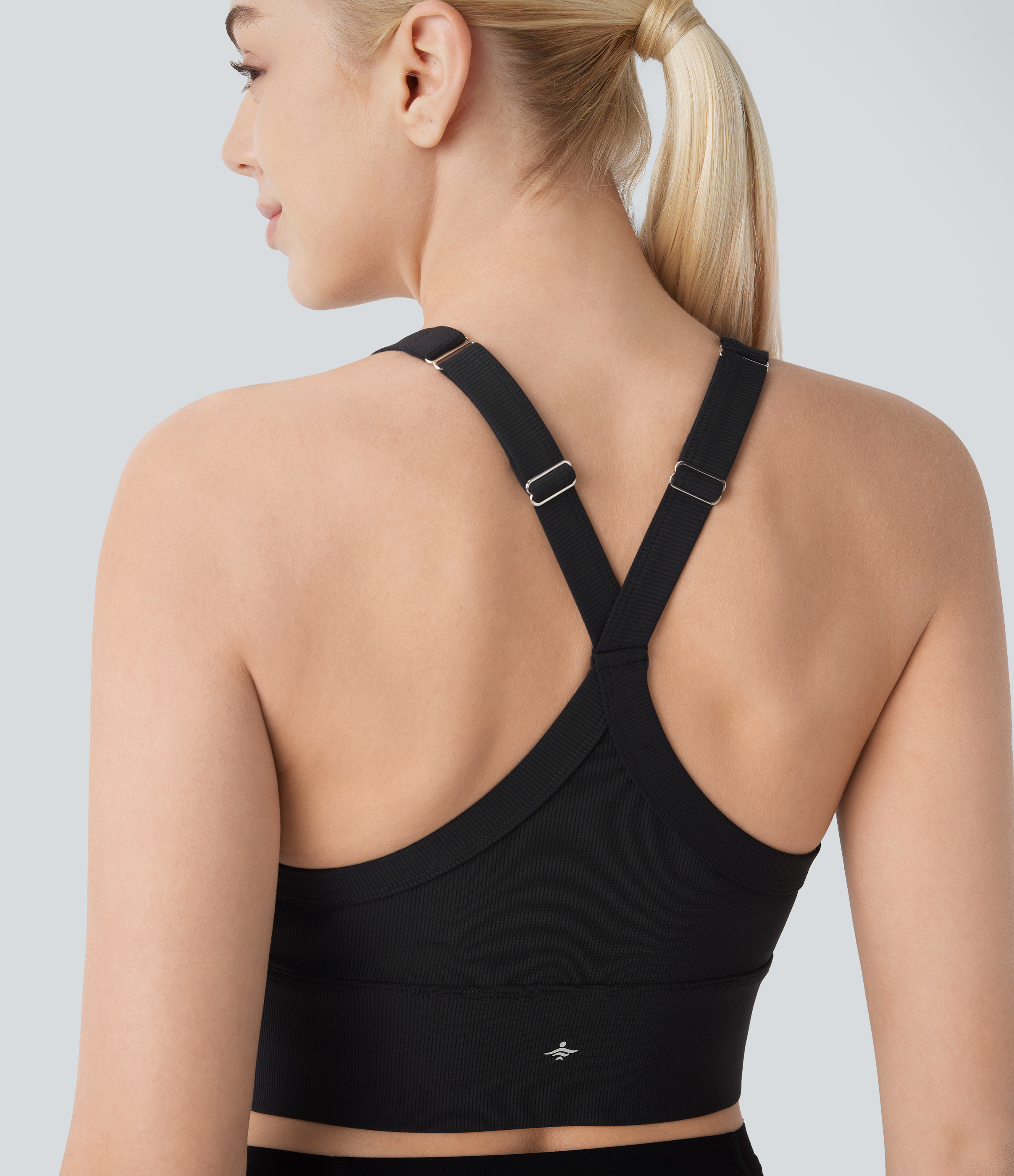 Halara Patitoffв„ў Flow Pet Hair Resistant Backless Adjustable Strap Cropped Yoga Tank Top Tank Top - Black - M golf tops halter top tunic tops 