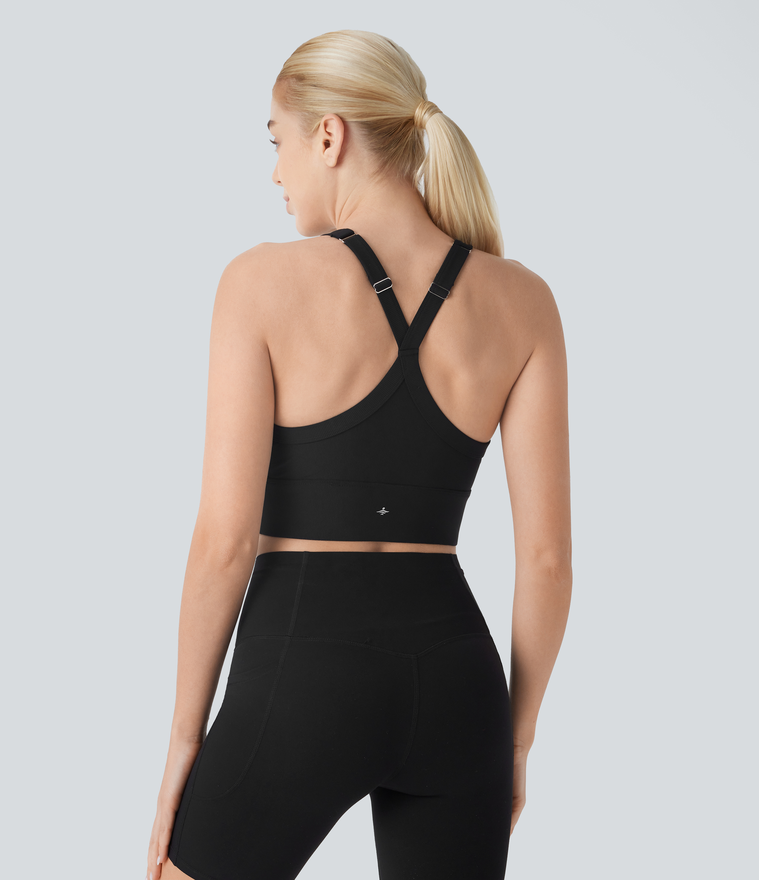 Halara Patitoffв„ў Flow Pet Hair Resistant Backless Adjustable Strap Cropped Yoga Tank Top Tank Top - Black - M golf tops halter top tunic tops 