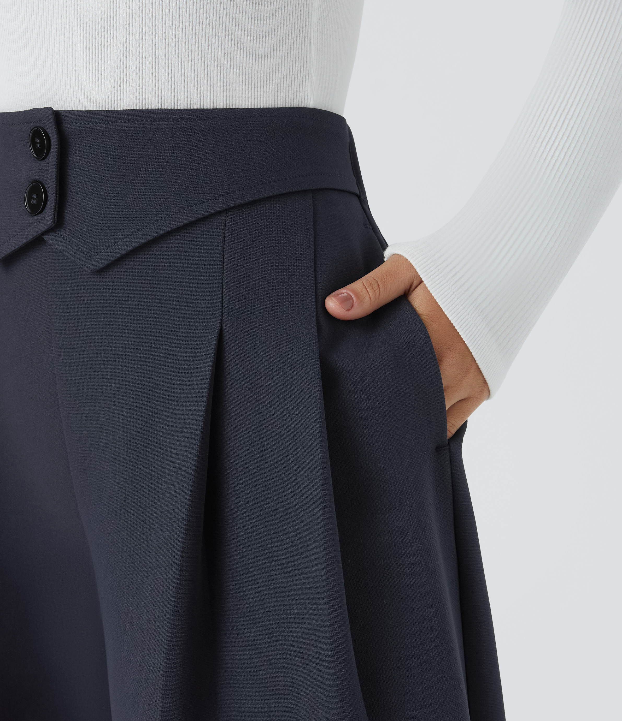 Halara High Waisted Decorative Button Invisible Zipper Side Pocket Wide Leg Work Pants  - Midnight Blue - XL(regular) sweatpants jogger pants 