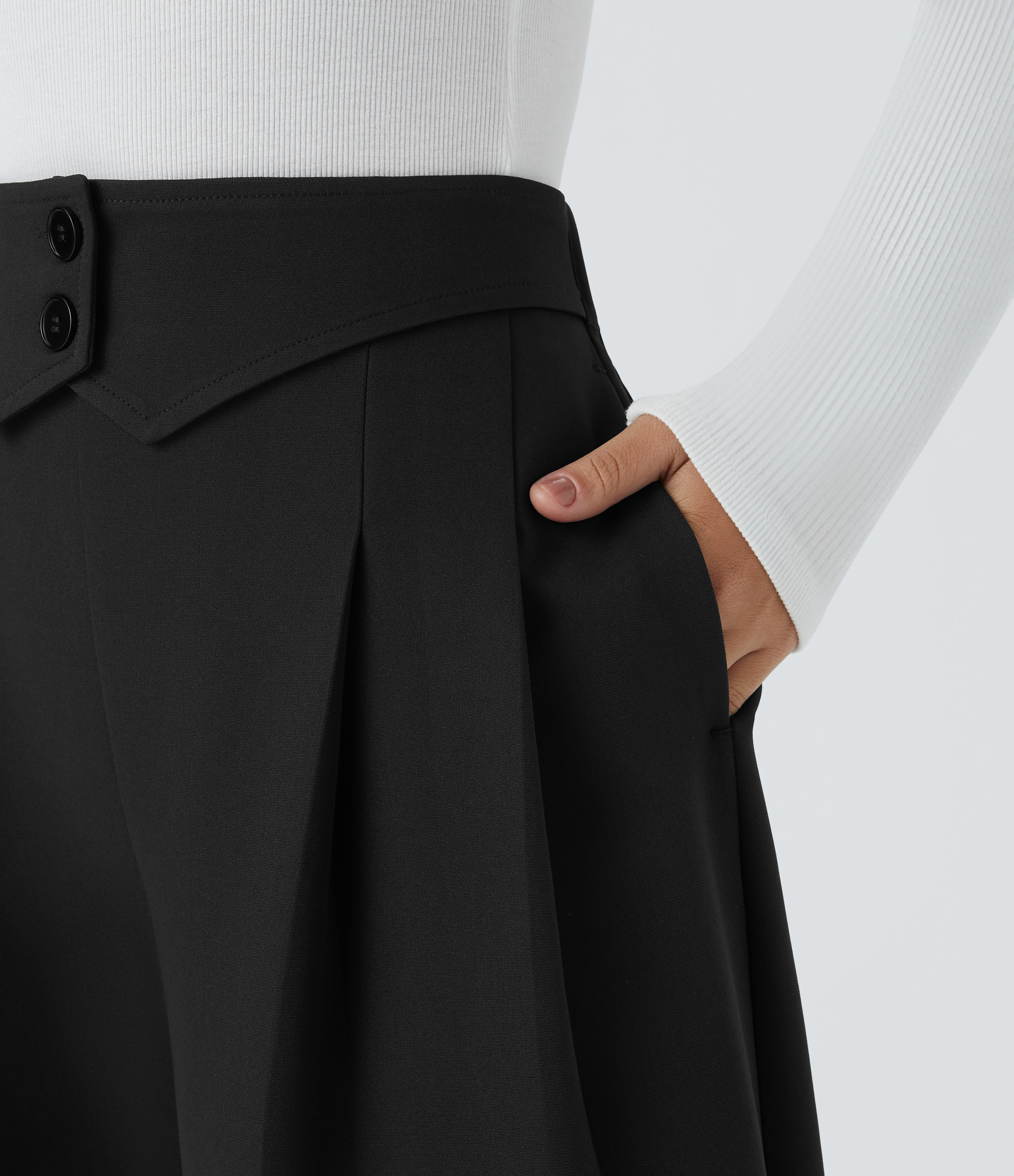 Halara High Waisted Decorative Button Invisible Zipper Side Pocket Wide Leg Work Pants  - Black - XS(regular) sweatpants jogger pants 