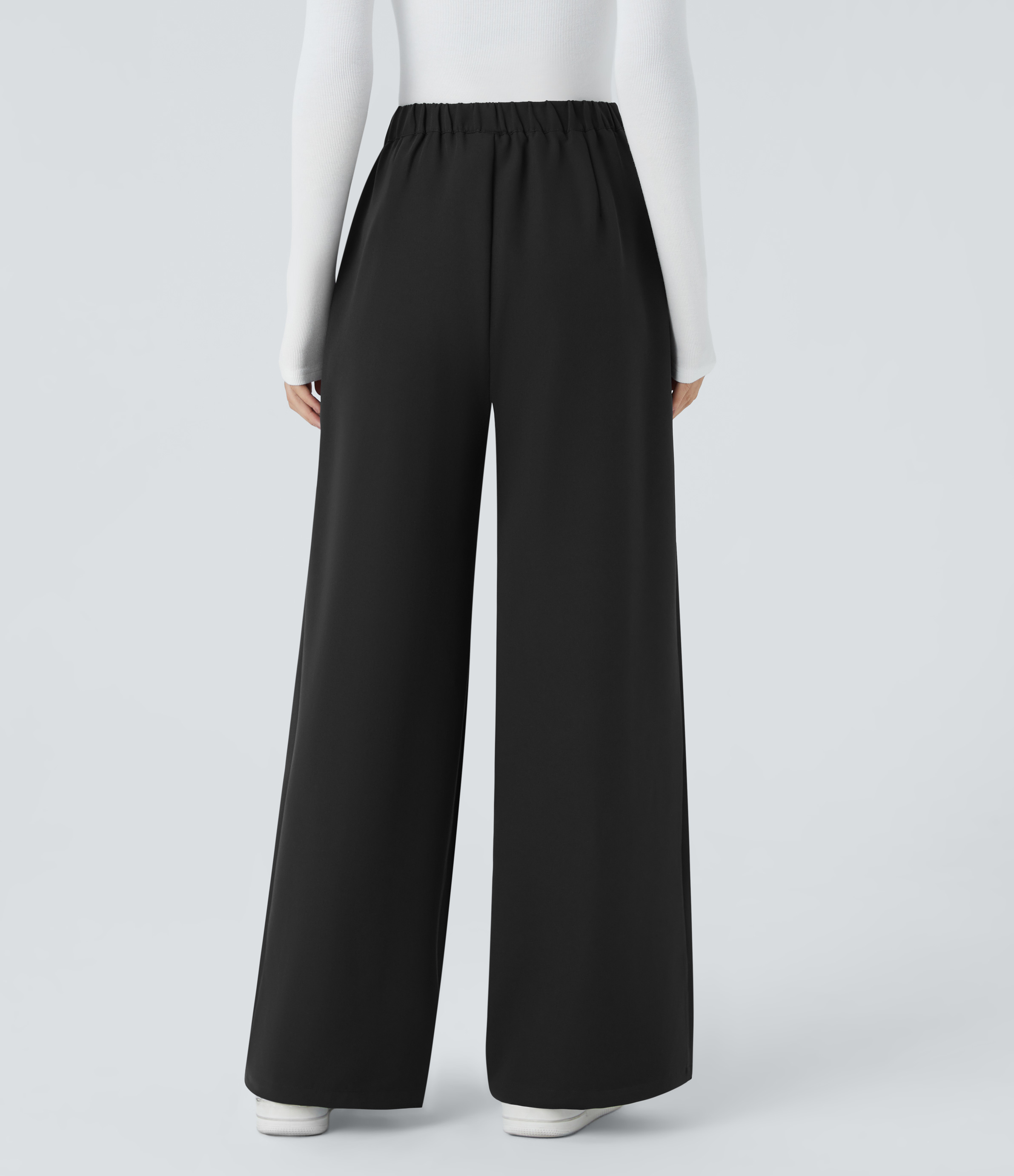 Halara High Waisted Decorative Button Invisible Zipper Side Pocket Wide Leg Work Pants  - Black - XS(regular) sweatpants jogger pants 