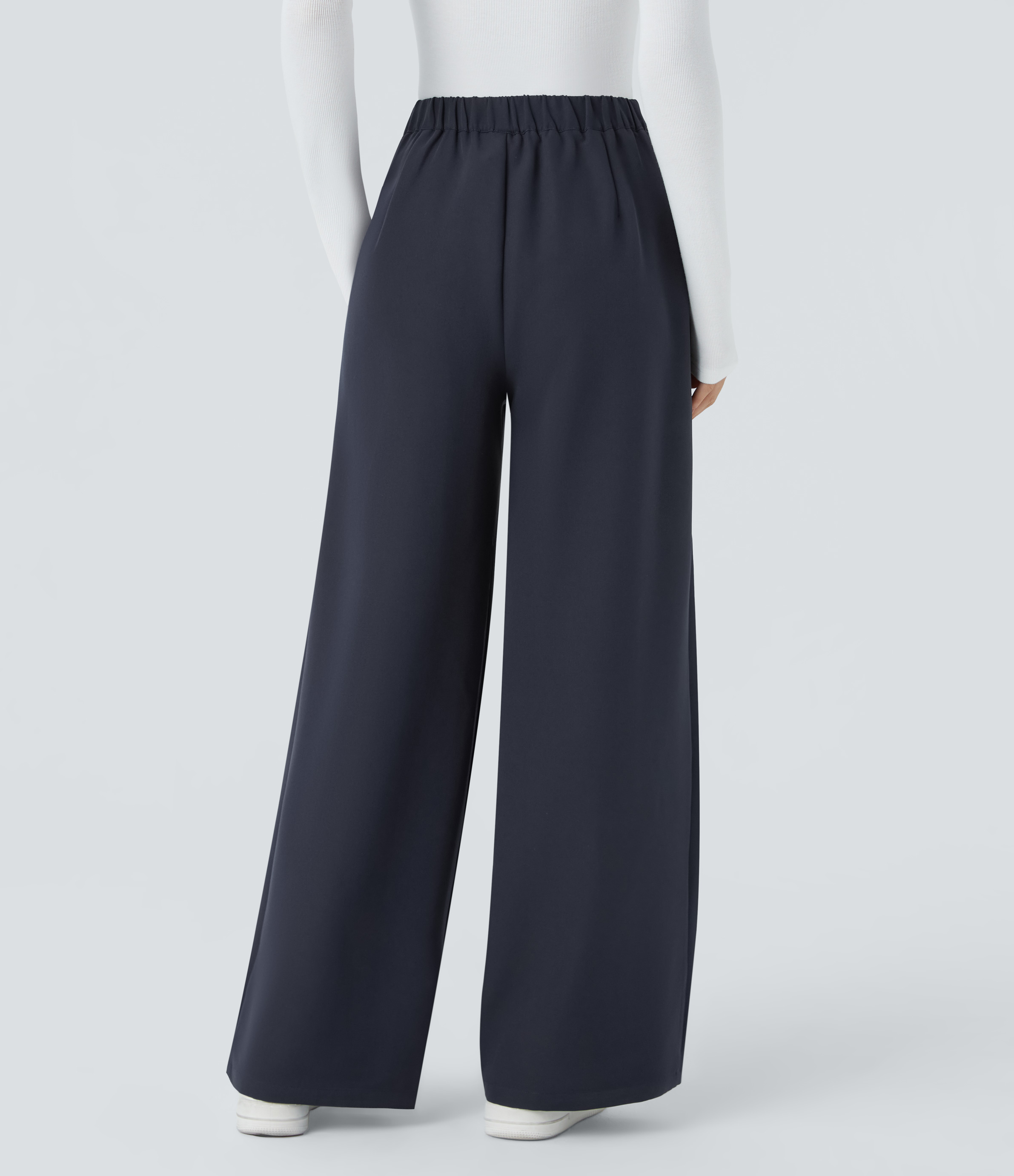 Halara High Waisted Decorative Button Invisible Zipper Side Pocket Wide Leg Work Pants  - Midnight Blue - XL(regular) sweatpants jogger pants 