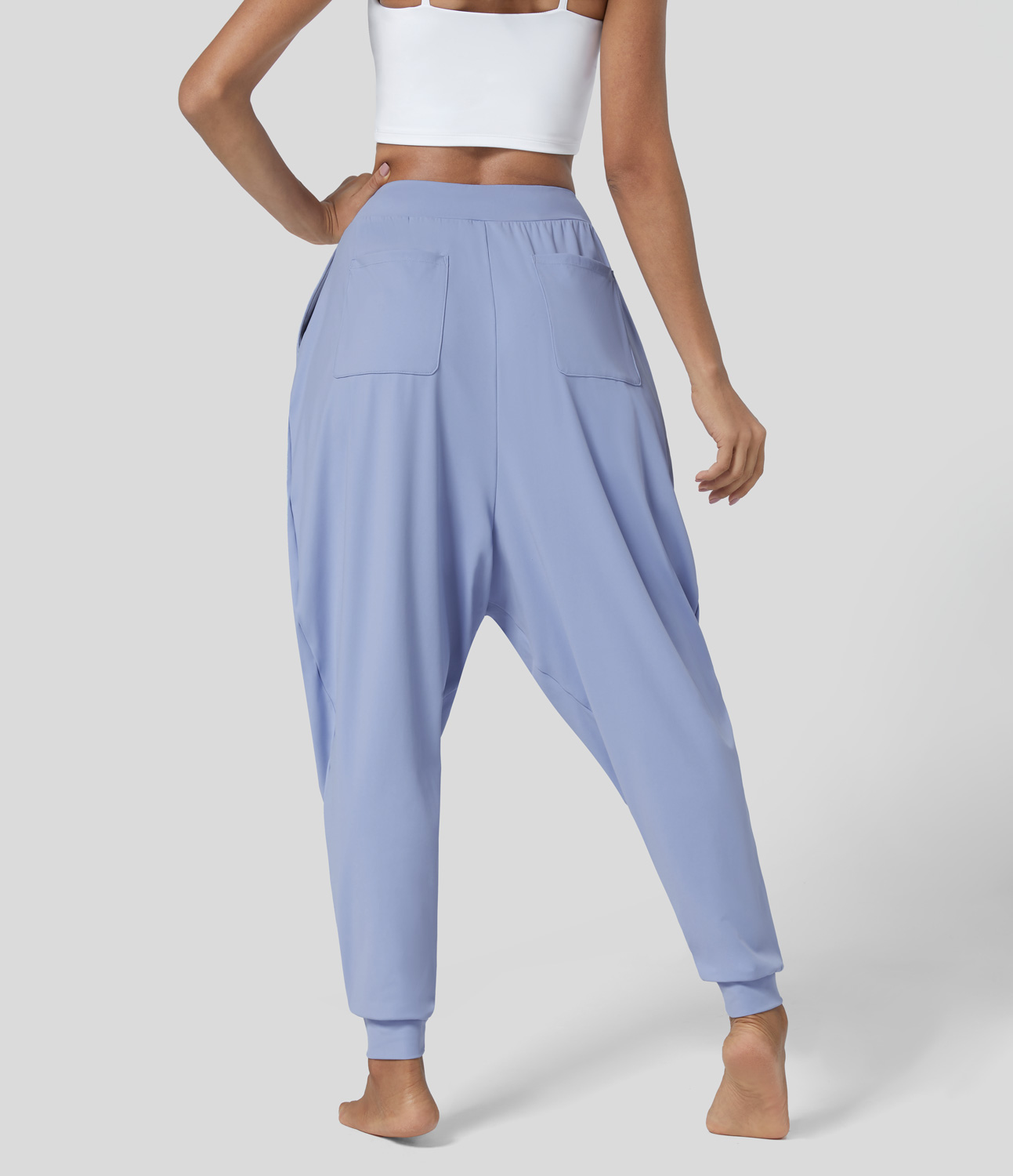 

Halara Mid Rise Plicated Multiple Pockets Ankle Length Harem Casual Joggers - Blue Heron