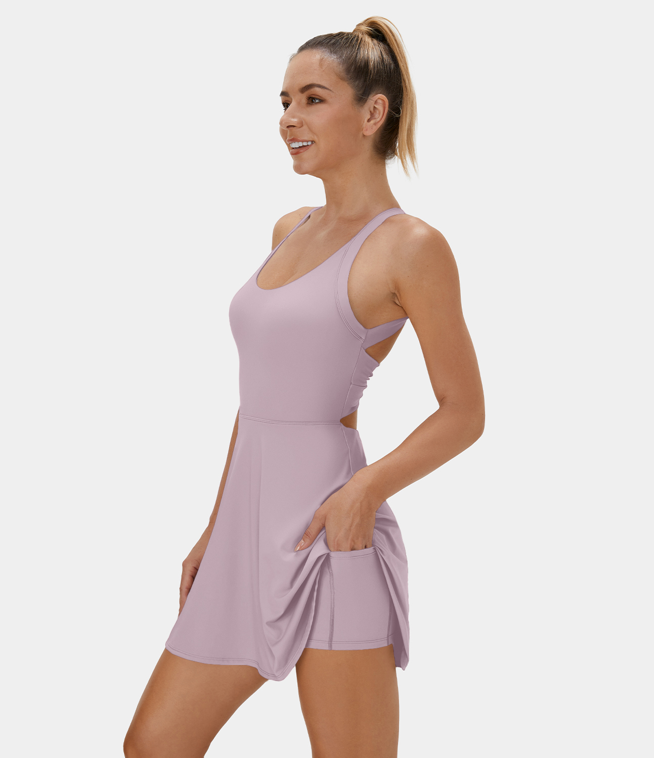 

Halara Backless Twisted Active Dress-Easy Peezy Edition Workout Dress - Pink Purple
