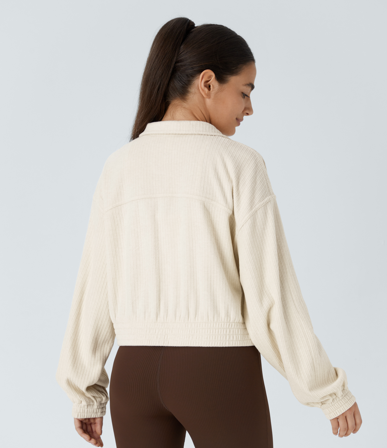 Halara Ribbed Stand Collar Zipper Long Sleeve Casual Jacket  - Whisper White - XS 