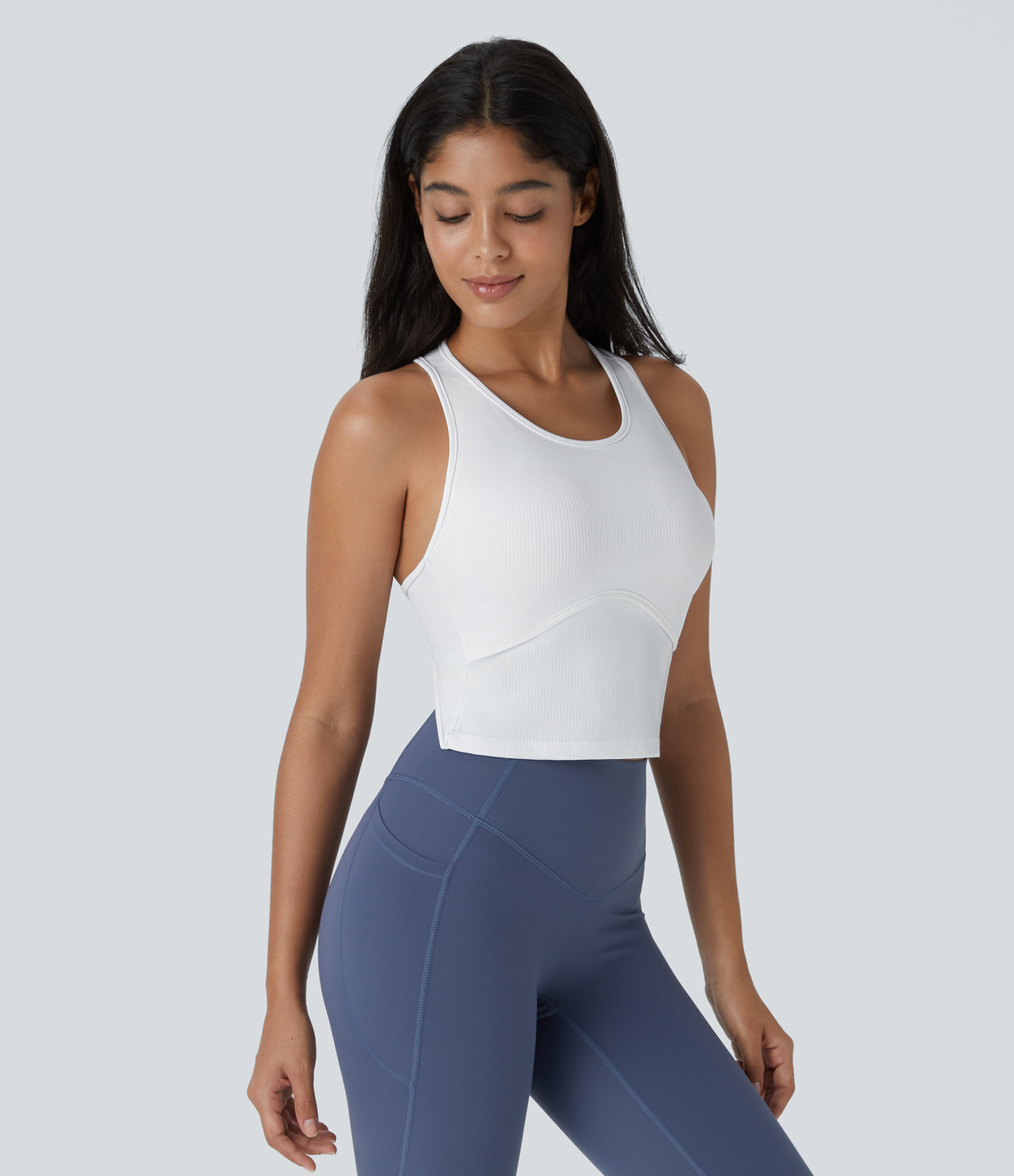 Halara Backless Decorative Metal Yoga Tank Top Tank Top - White - S golf tops halter top tunic tops sleeveless tops backless top 