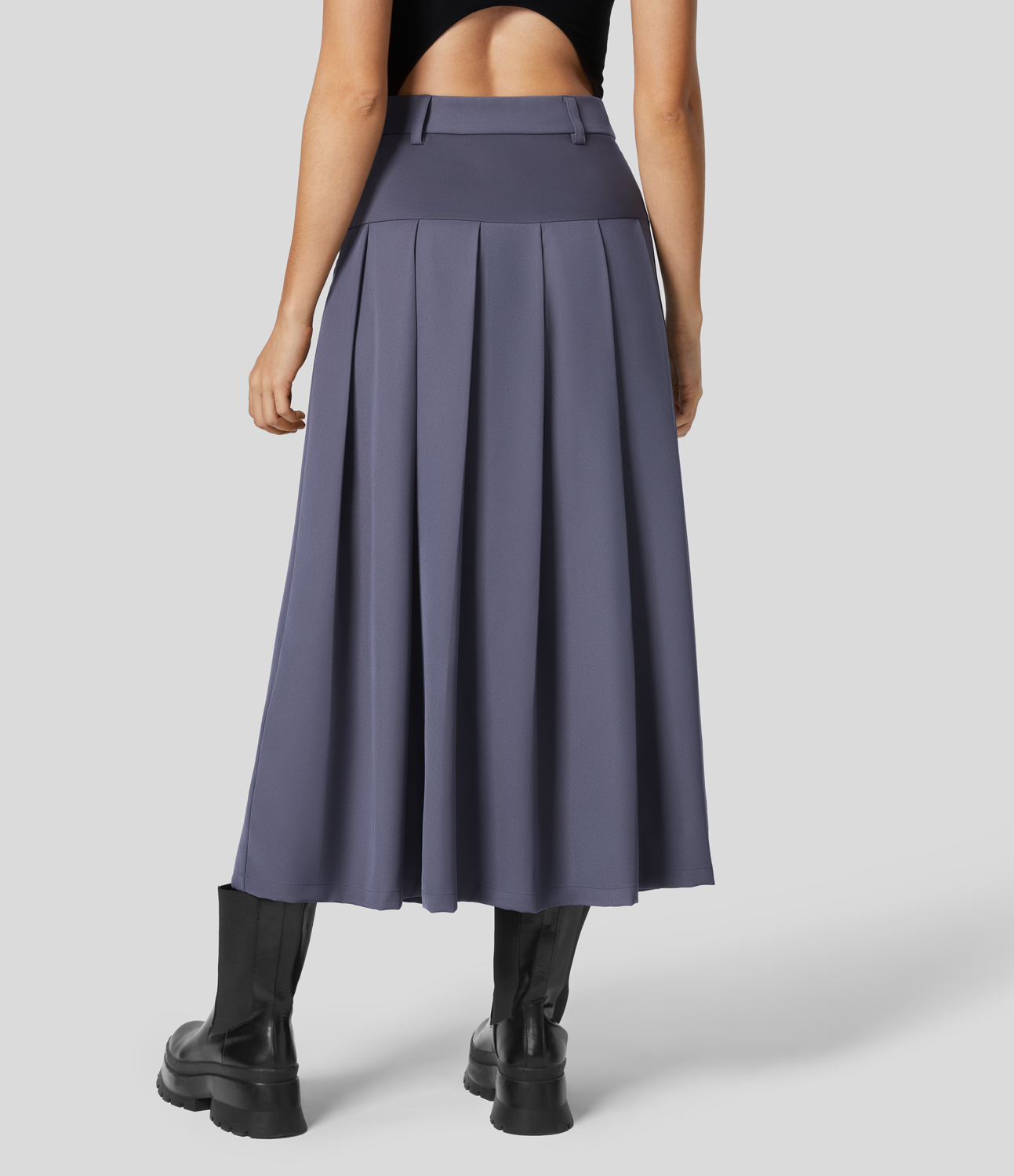 Halara High Waisted Side Zipper Solid Pleated Casual Skirt  - Heron - L 