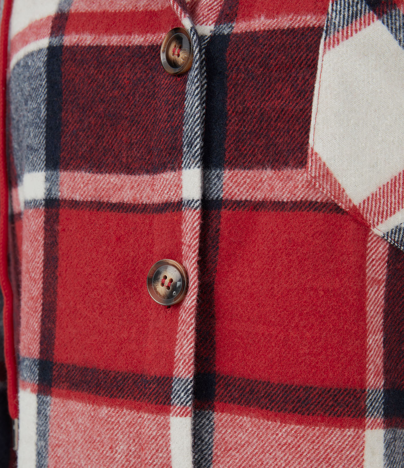 Halara Hooded Drawstring Button Side Pocket Plaid Fleece Casual Jacket  - Volcanic Red Lattice - XL 