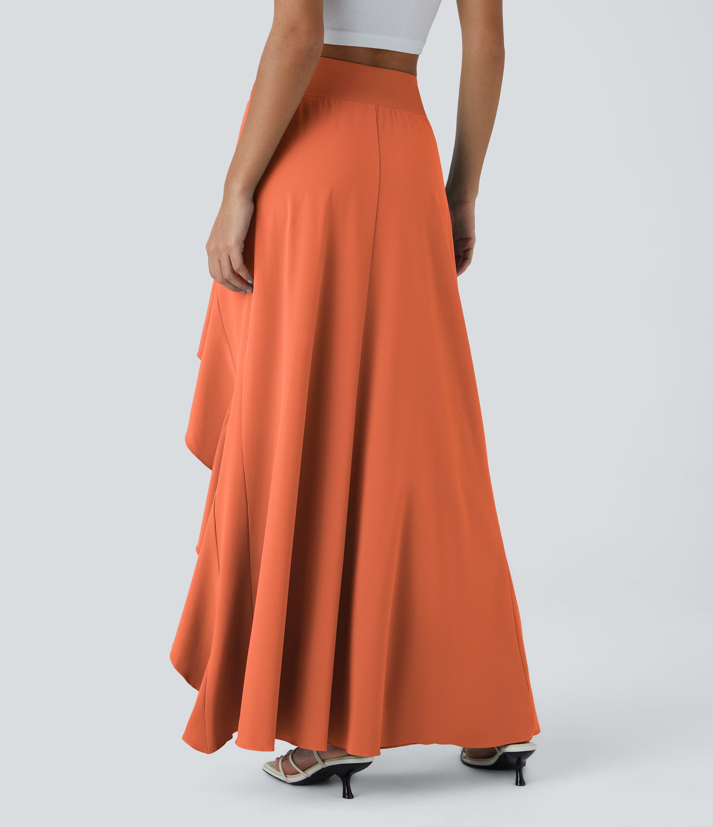 Halara Breezefulв„ў High Waisted Asymmetric Ruffle Trim Split Hem 2-in-1 Maxi Quick Dry Casual Skirt  - Flamingo - M(regular) 
