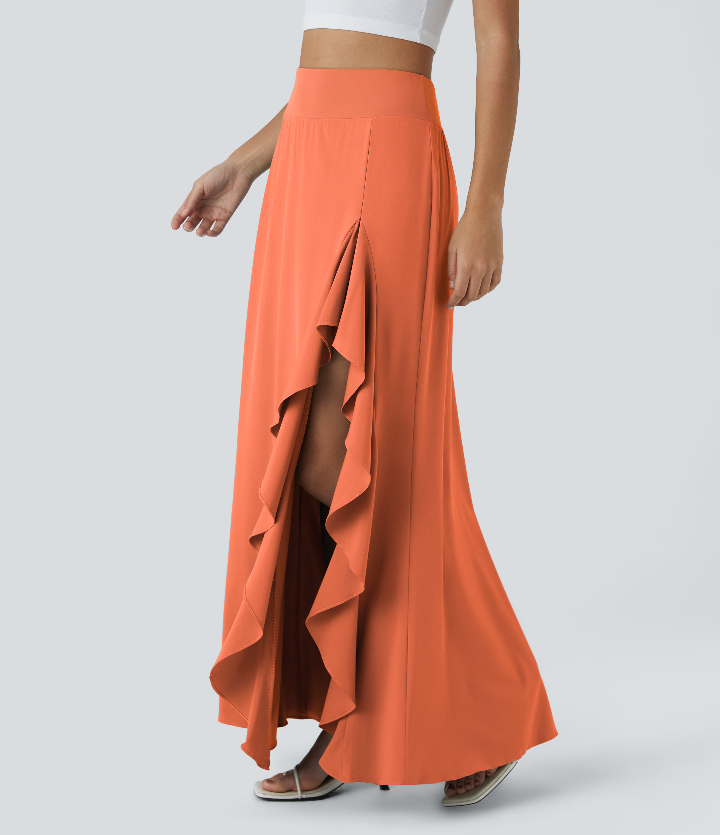 Halara Breezefulв„ў High Waisted Asymmetric Ruffle Trim Split Hem 2-in-1 Maxi Quick Dry Casual Skirt  - Flamingo - M(regular) 