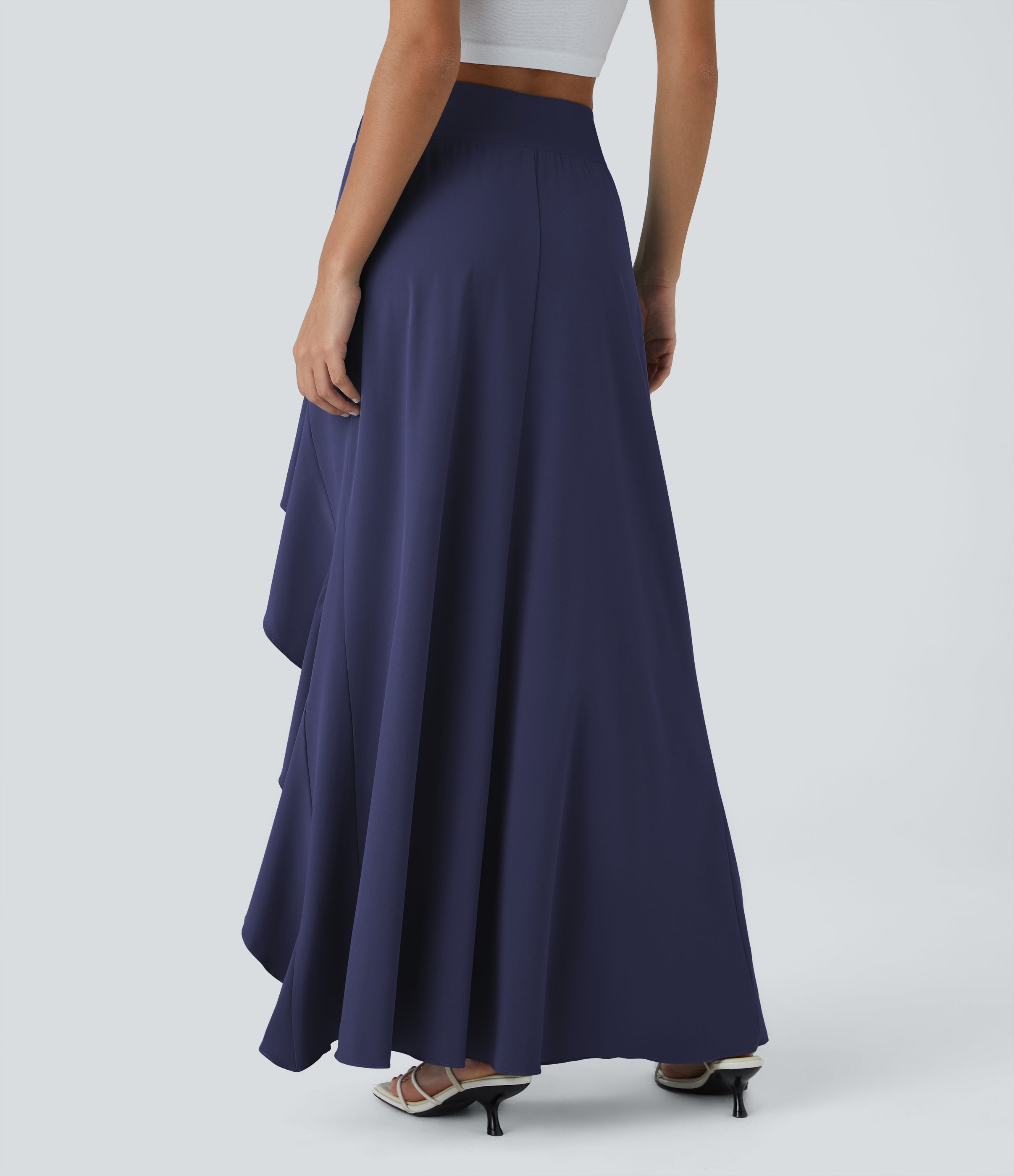 Halara Breezefulв„ў High Waisted Asymmetric Ruffle Trim Split Hem 2-in-1 Maxi Quick Dry Casual Skirt  - Patriot Blue - XL(regular) 