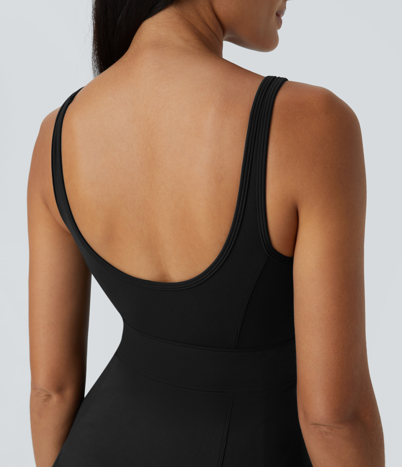 Halara Softlyzeroв„ў Airy U Neck Backless Split 2-in-1 Side Pocket Cool Touch Micro Mini Tennis Active Dress Workout Dress - Black - XL 