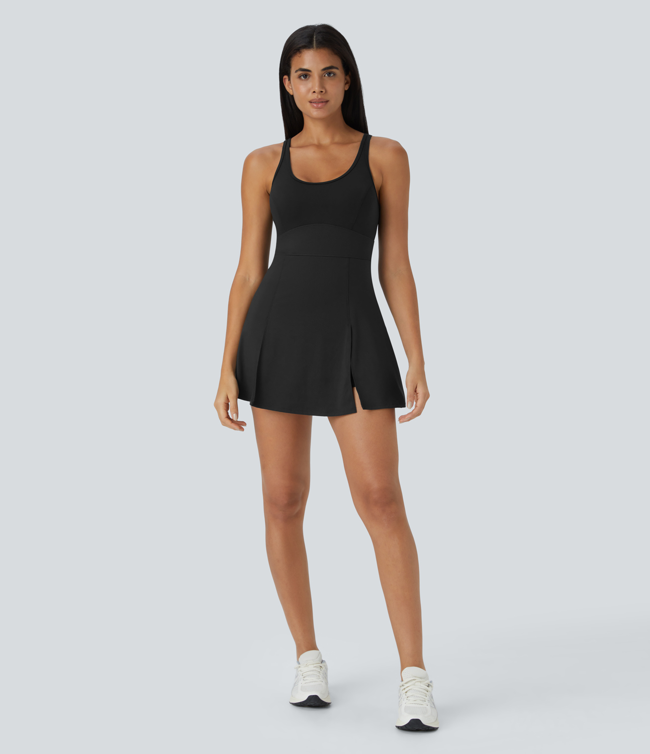 Halara Softlyzeroв„ў Airy U Neck Backless Split 2-in-1 Side Pocket Cool Touch Micro Mini Tennis Active Dress Workout Dress - Black - XL 