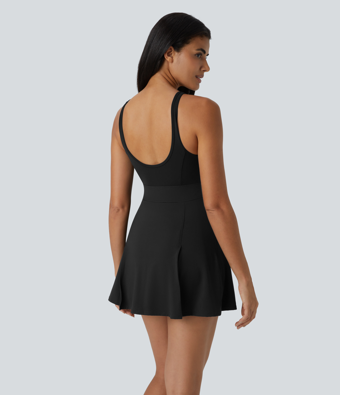 Halara Softlyzeroв„ў Airy U Neck Backless Split 2-in-1 Side Pocket Cool Touch Micro Mini Tennis Active Dress Workout Dress - Black - XL 