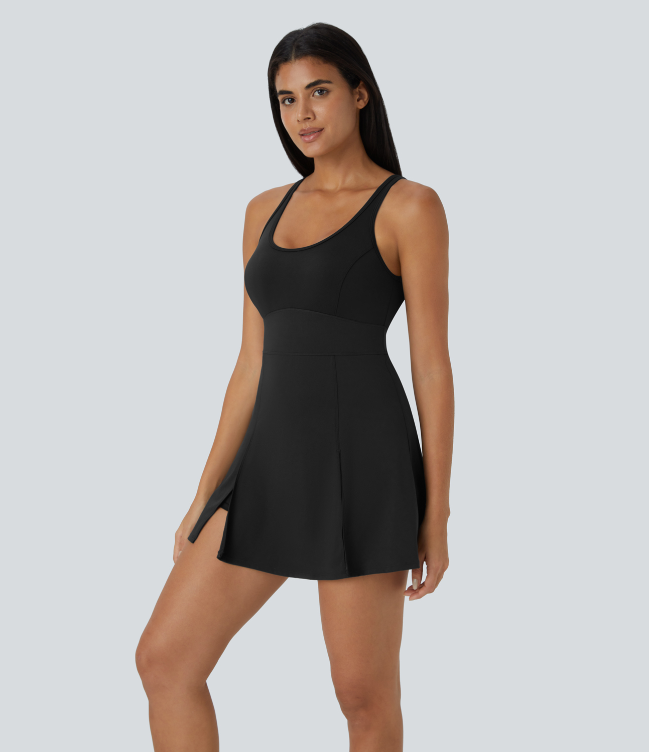 Halara Softlyzeroв„ў Airy U Neck Backless Split 2-in-1 Side Pocket Cool Touch Micro Mini Tennis Active Dress Workout Dress - Black - XL 