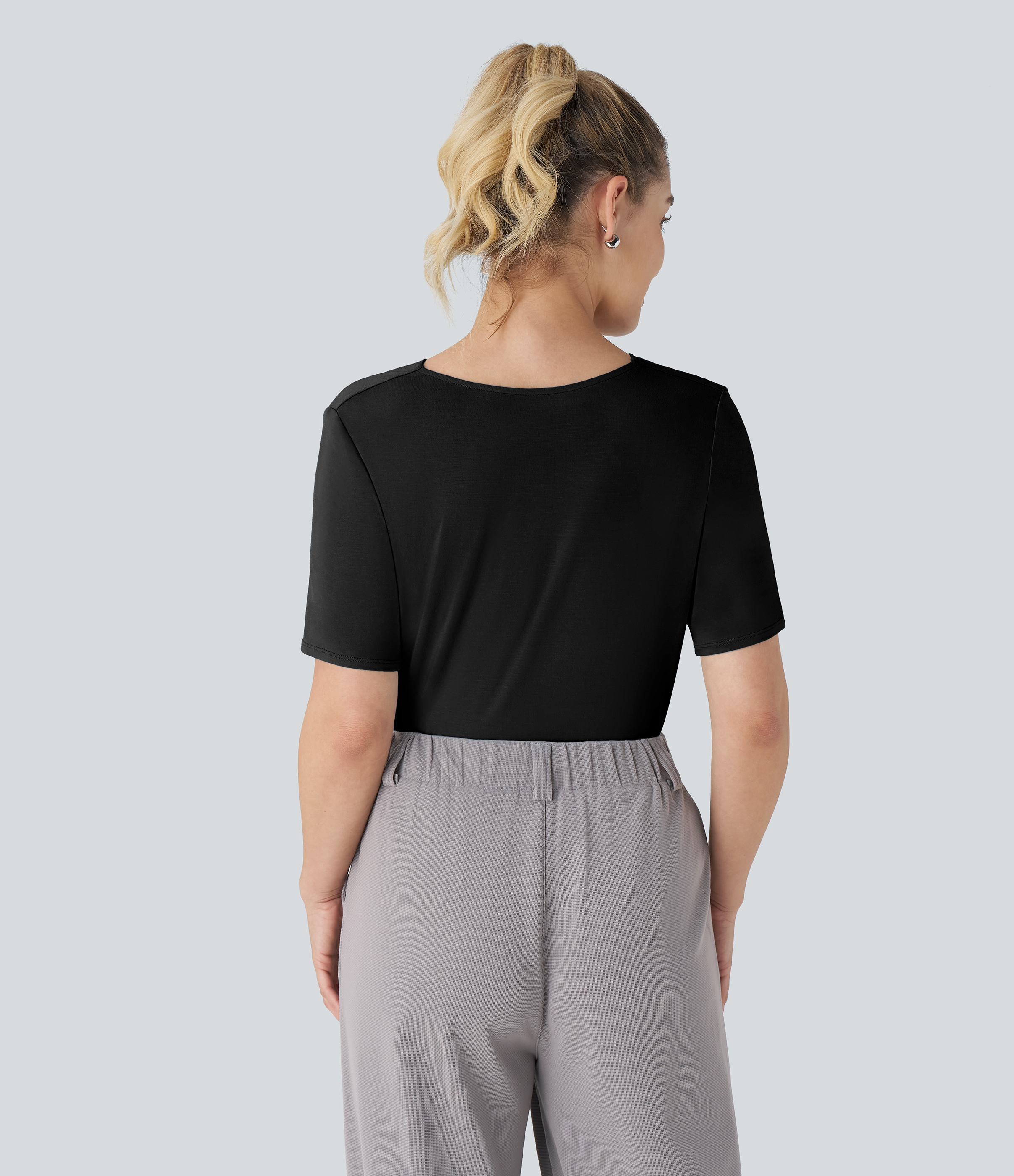 Halara Cowl Neck Short Sleeve Work Top Tank Top - Black - XL golf tops halter top tunic tops sleeveless tops backless top 
