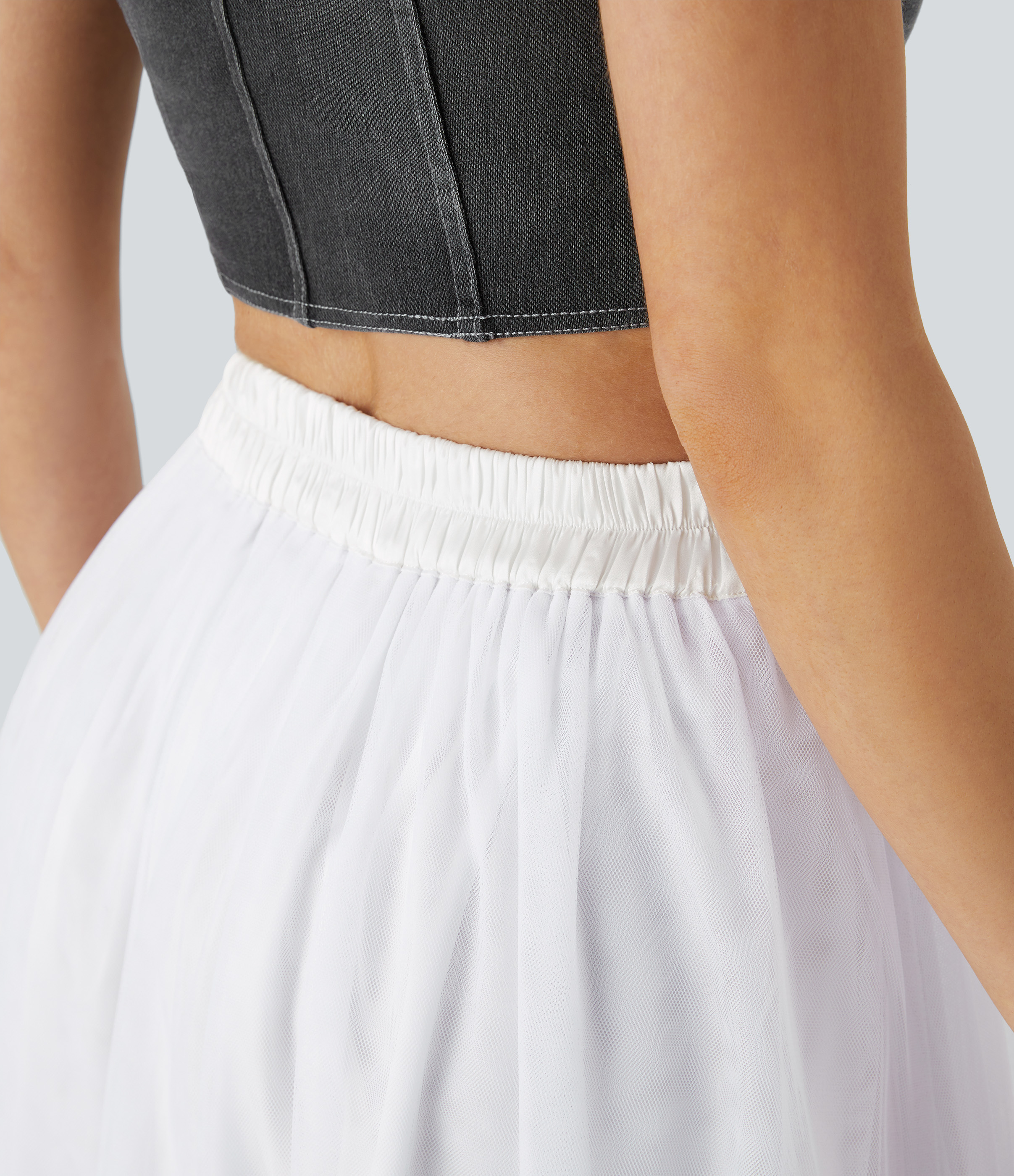 Halara High Waisted Mesh Overlay Flowy Flare Midi Casual Skirt  - White - XL(regular) 