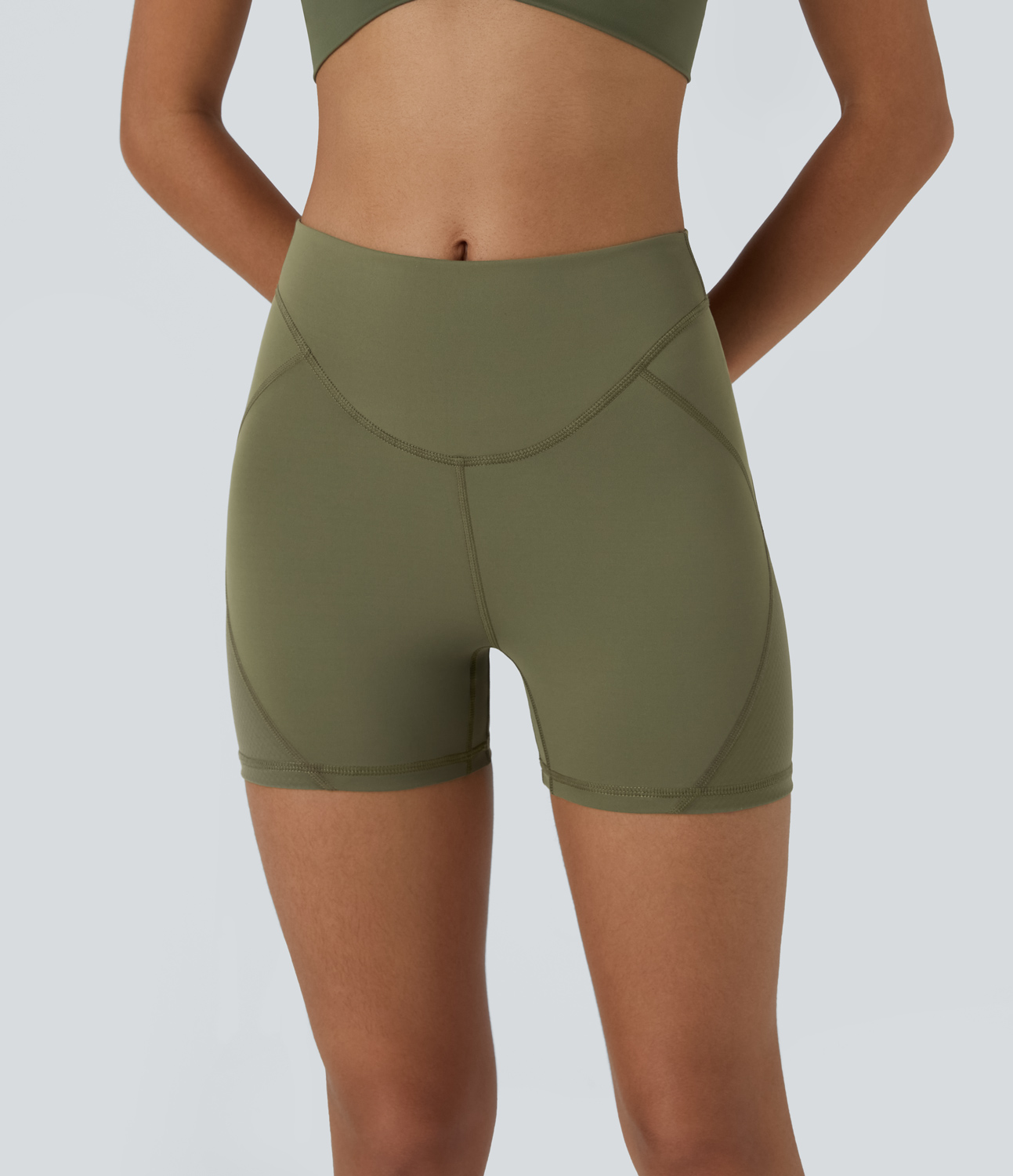 Halara SpeedWaveв„ў Mid Rise Top-stitching Quick Dry Workout Biker Shorts 4``  - Grass Grey Green - XS biker shorts women black biker shorts 