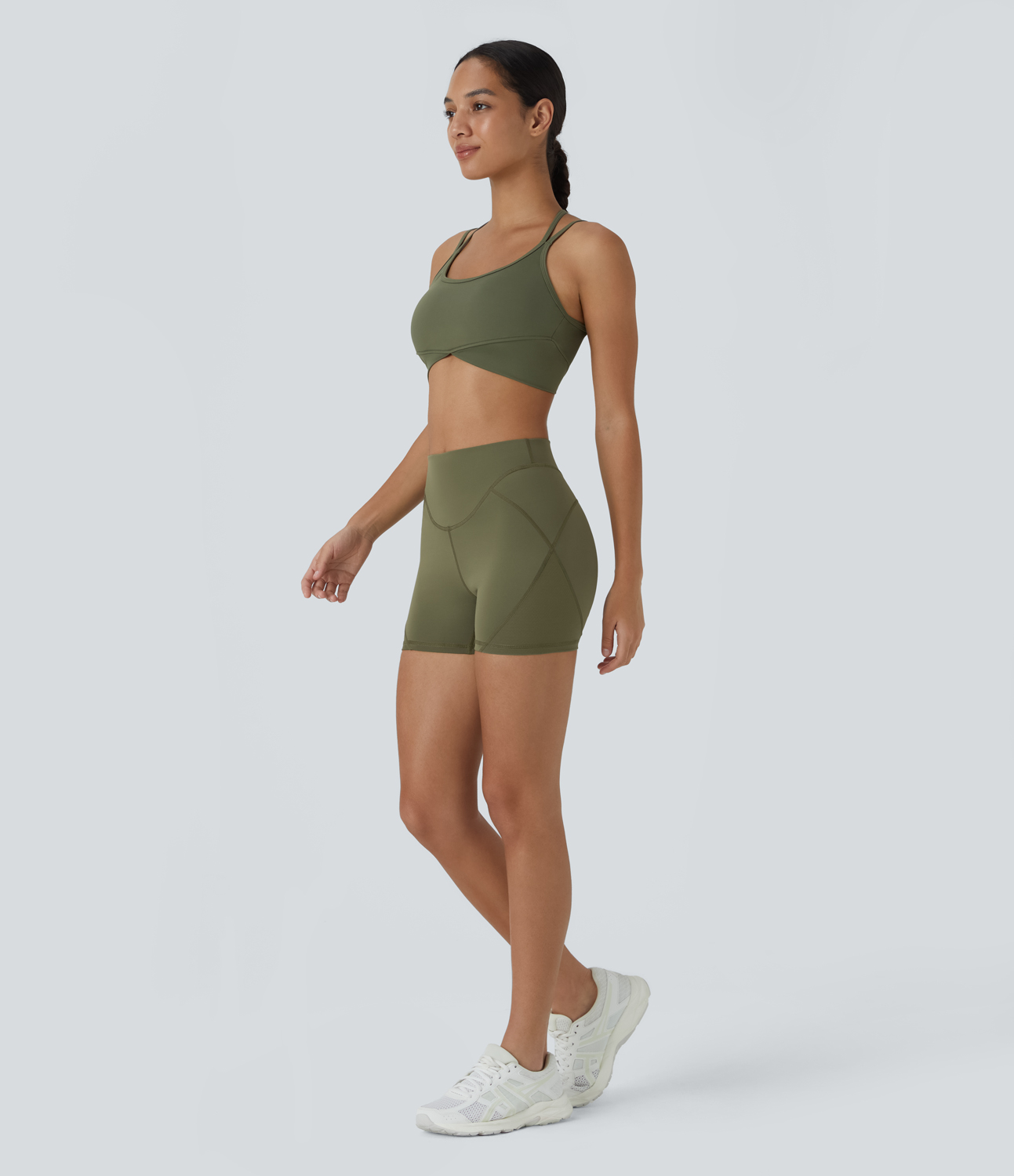 Halara SpeedWaveв„ў Mid Rise Top-stitching Quick Dry Workout Biker Shorts 4``  - Grass Grey Green - XS biker shorts women black biker shorts 