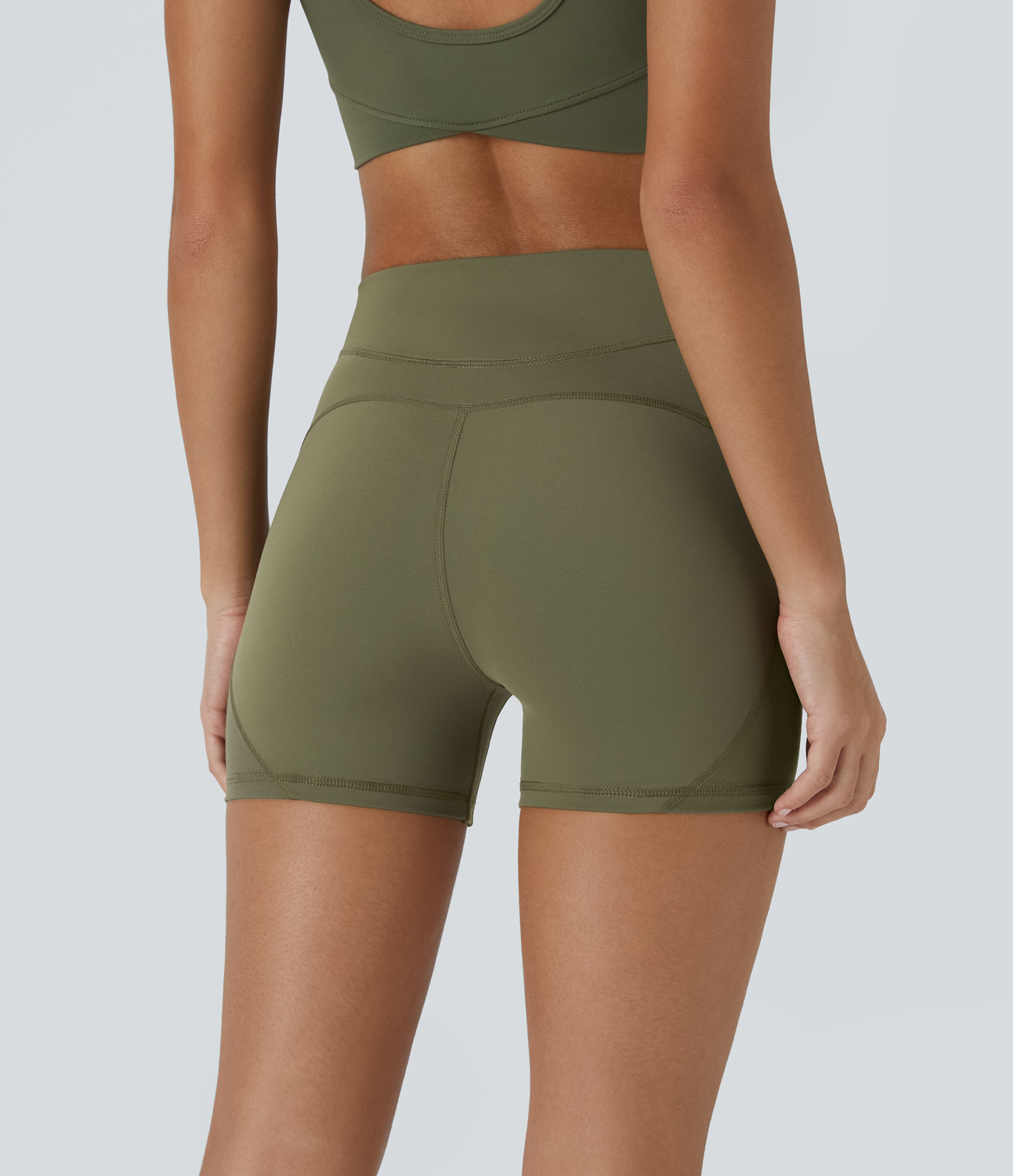 Halara SpeedWaveв„ў Mid Rise Top-stitching Quick Dry Workout Biker Shorts 4``  - Grass Grey Green - XS biker shorts women black biker shorts 