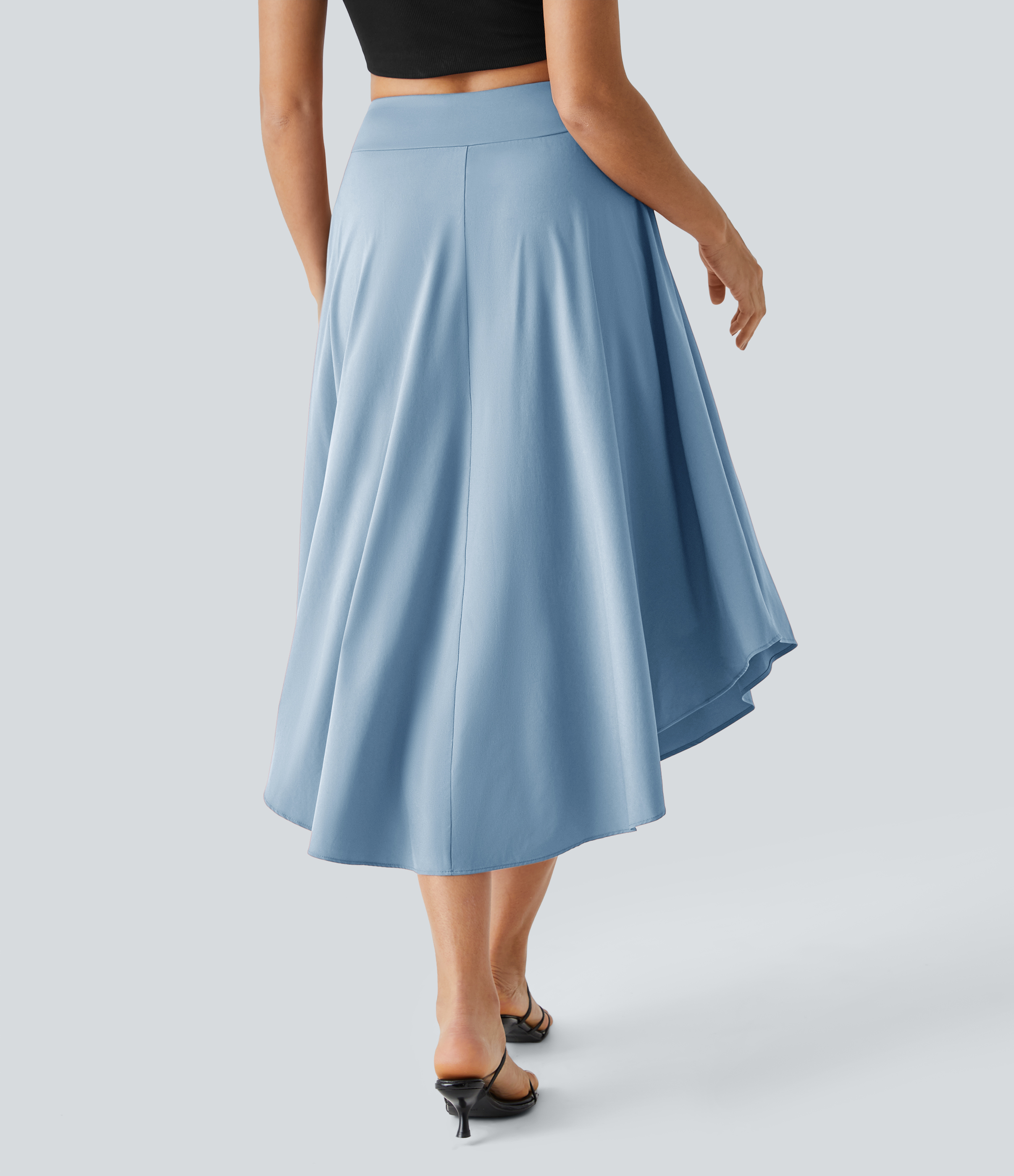 Halara Breezefulв„ў High Waisted Tie Side Split 2-in-1 Curved Hem Flowy Flare Quick Dry Midi Casual Skirt  - Ballad Blue - XS(regular) 