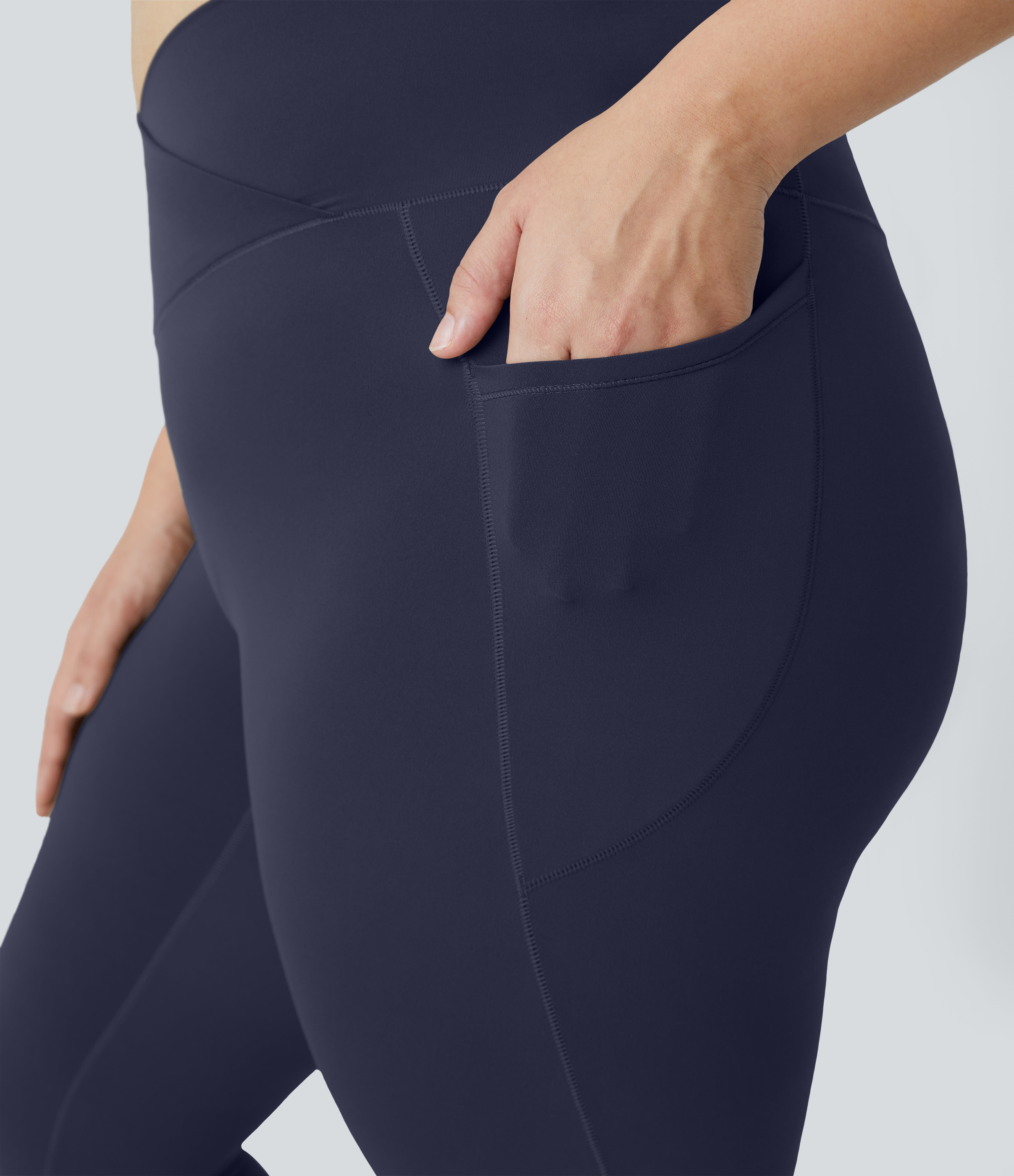Halara Cloudfulв„ў Fabric High Waisted Crossover Side Pocket Plain Plus Size Full Length Leggings  - Peacoat - 3X 