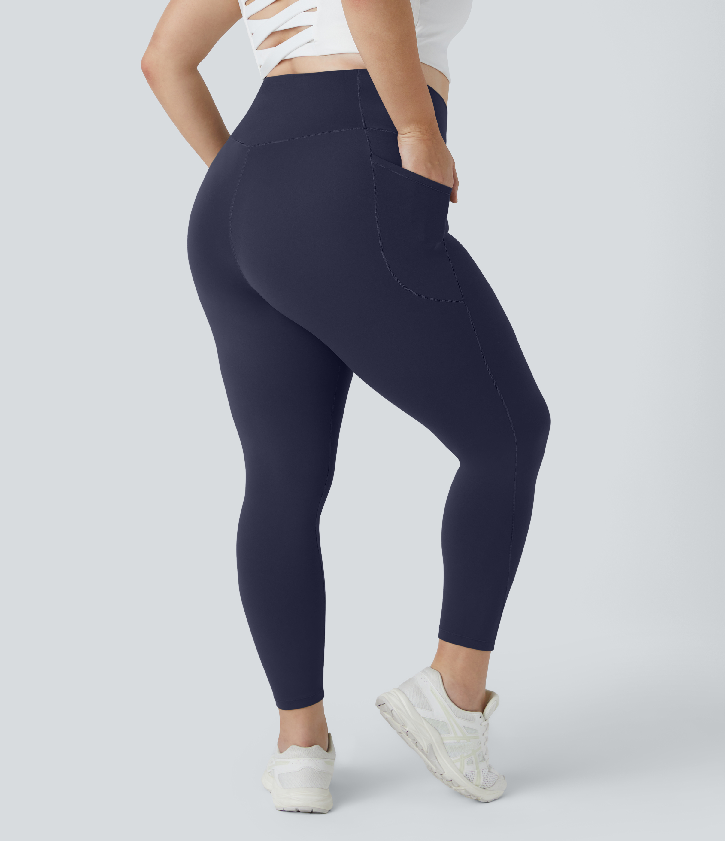 Halara Cloudfulв„ў Fabric High Waisted Crossover Side Pocket Plain Plus Size Full Length Leggings  - Peacoat - 3X 