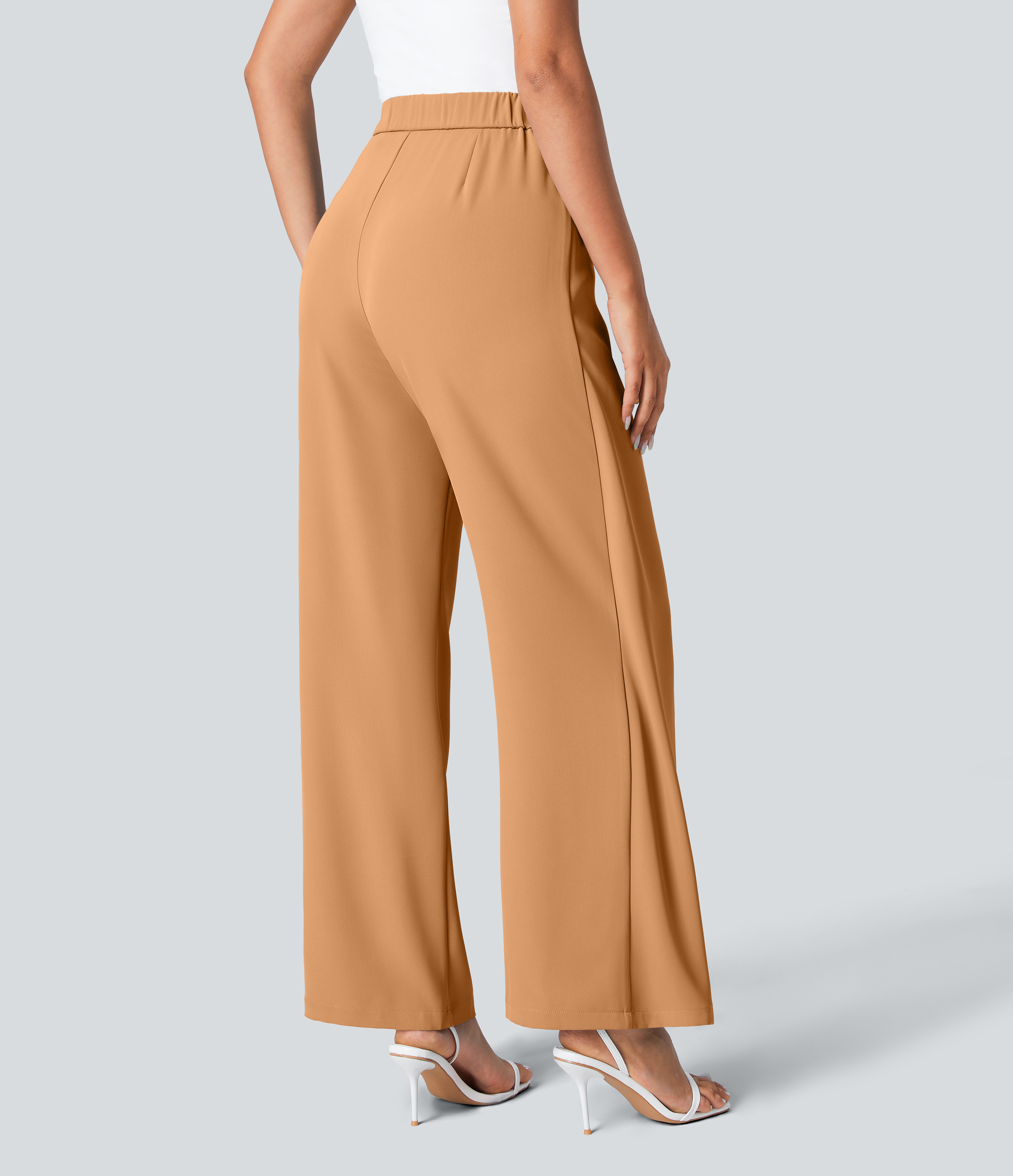 Halara High Waisted Tie Side Invisible Zipper Wide Leg Work Pants  - Gold Earth - XL(regular) sweatpants jogger pants stacked sweatpants 