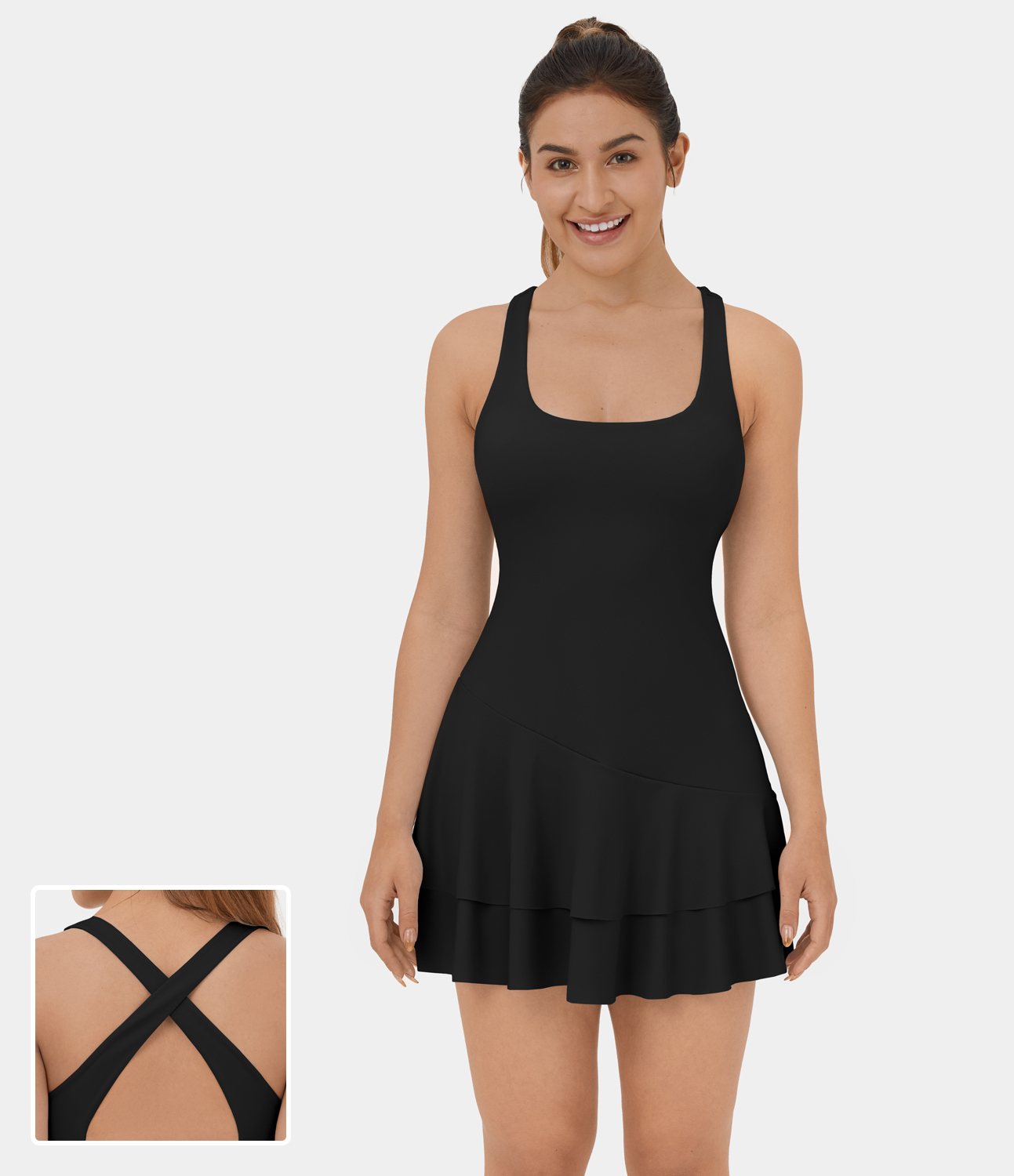 Crisscross Lace Up Backless Mini Flare Slip Dance Active Dress