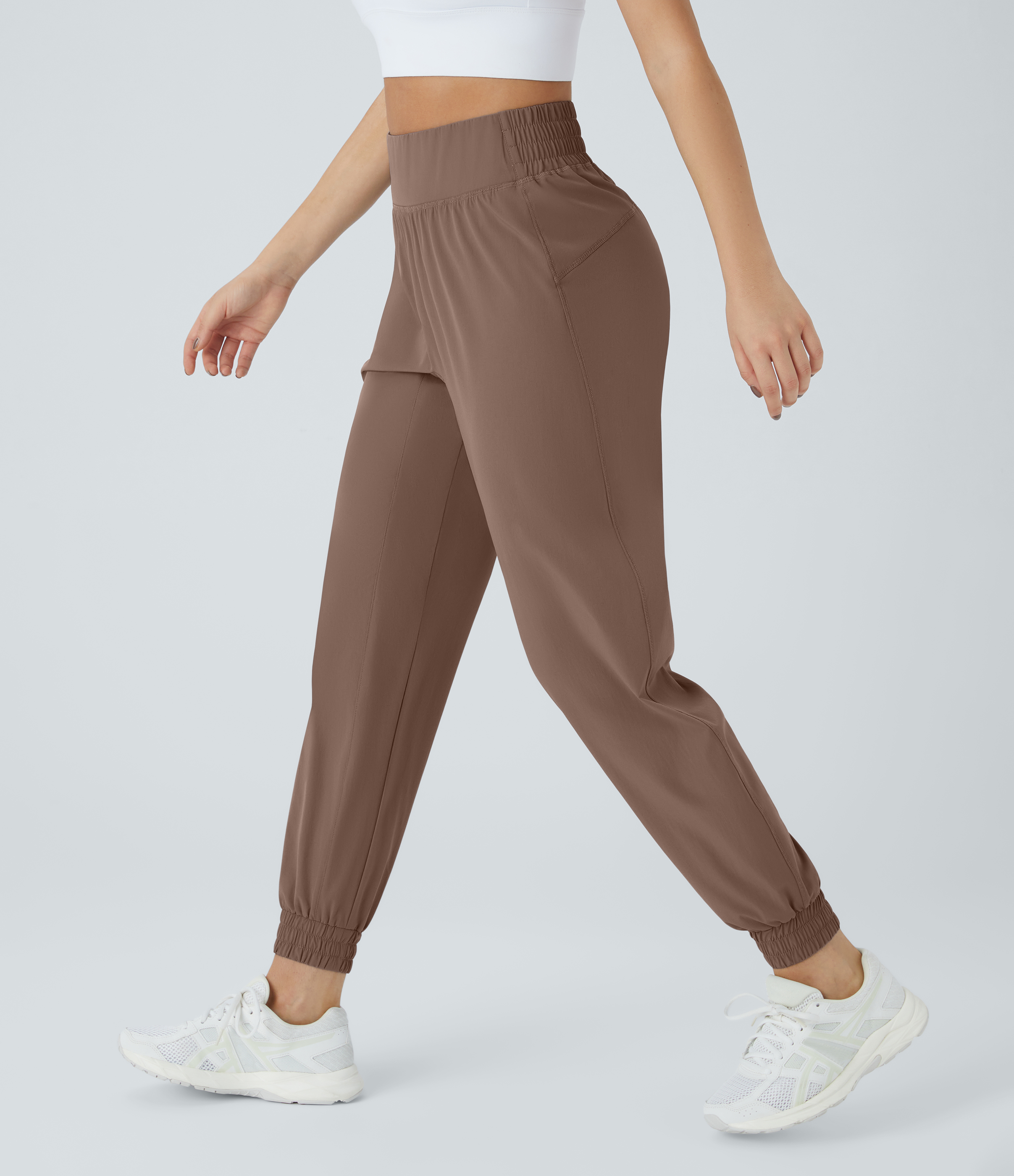 Halara High Waisted Elastic Waistband Hiking Joggers  - Muted Brown - M(petite) 