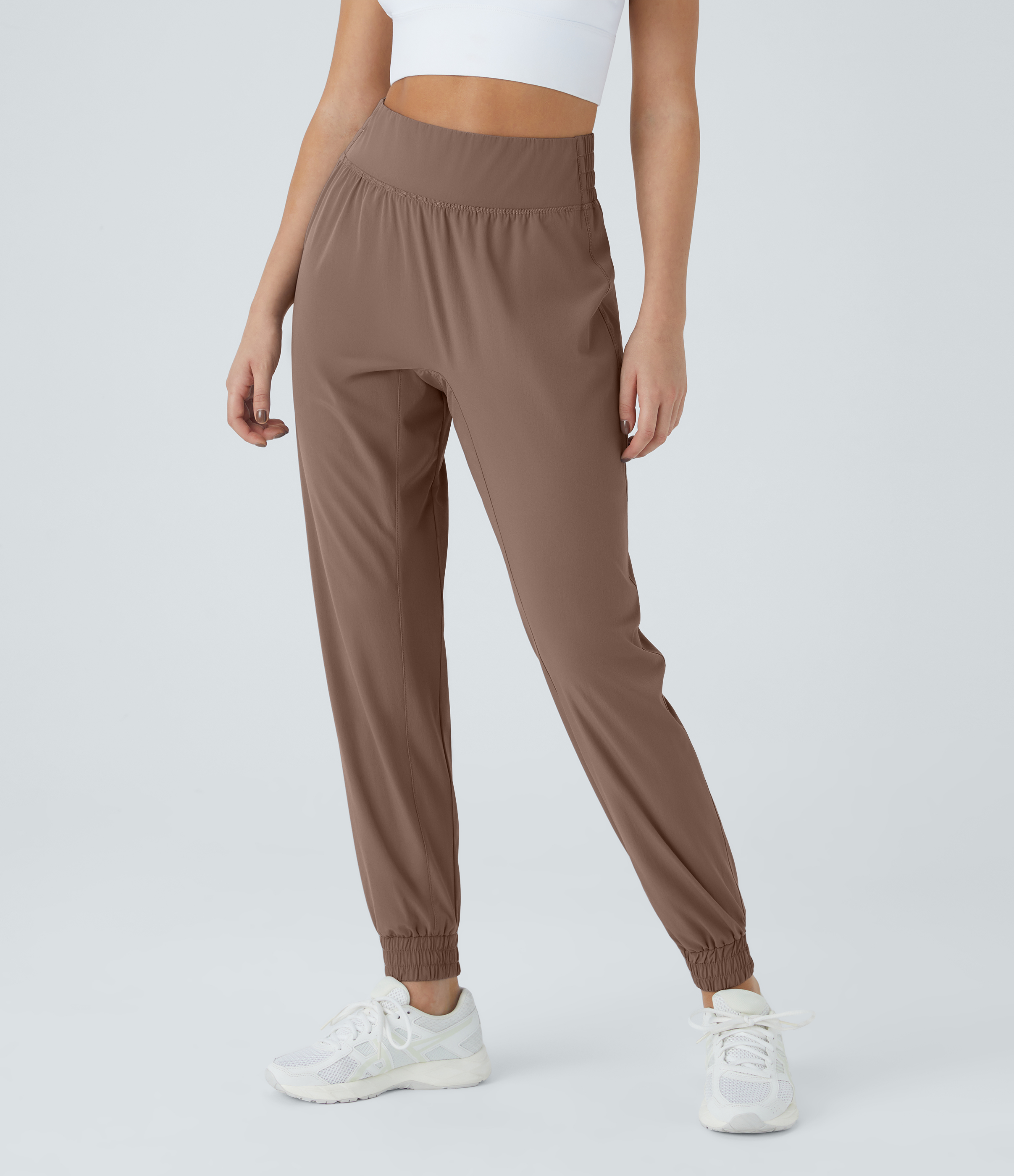 Halara High Waisted Elastic Waistband Hiking Joggers  - Muted Brown - M(petite) 