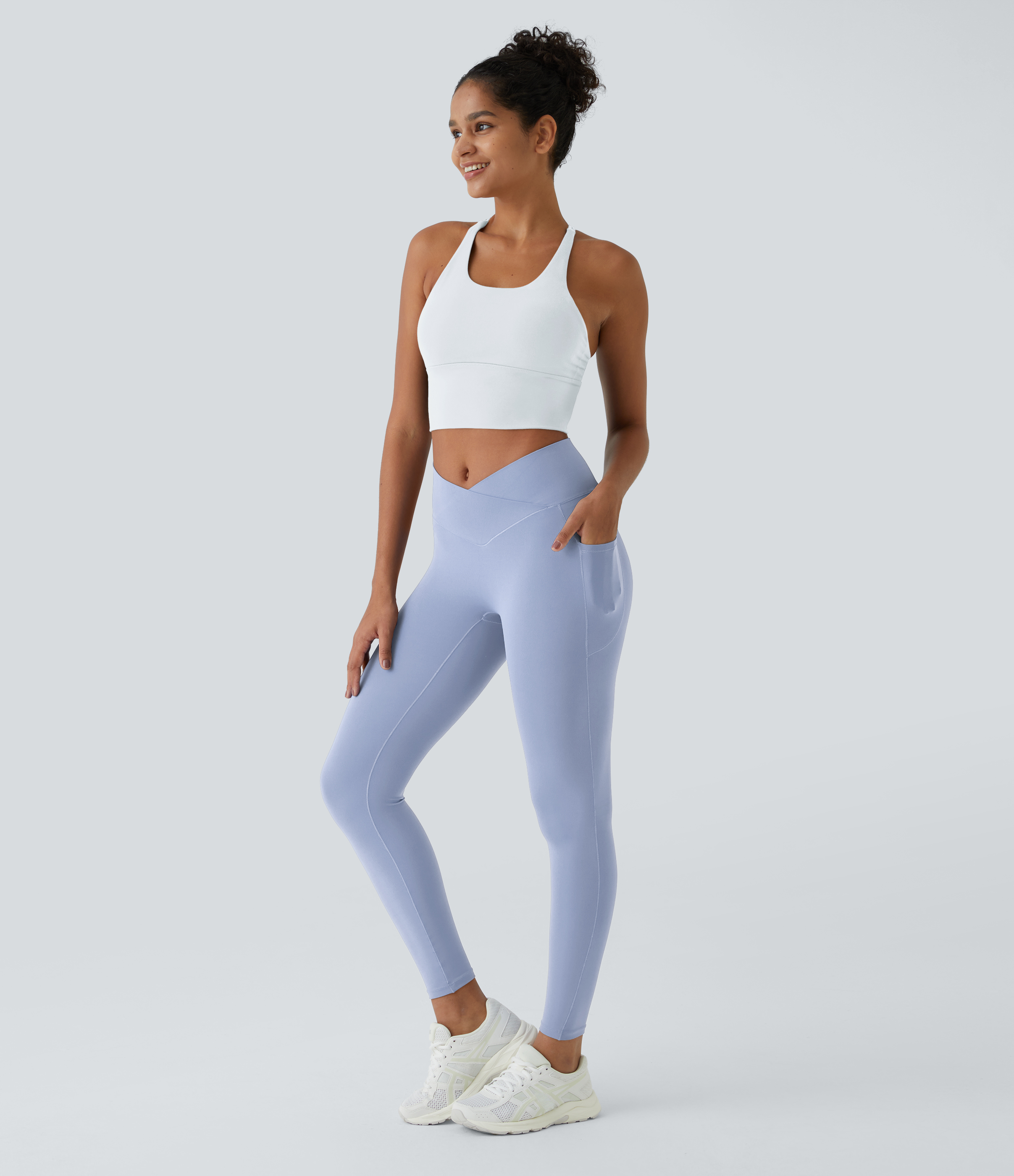Halara Softlyzeroв„ў Crossover Pocket Plain Leggings-UPF50+  - Xenon Blue - XL(7/8) gym leggings leggings with pockets leggings with butt lift 