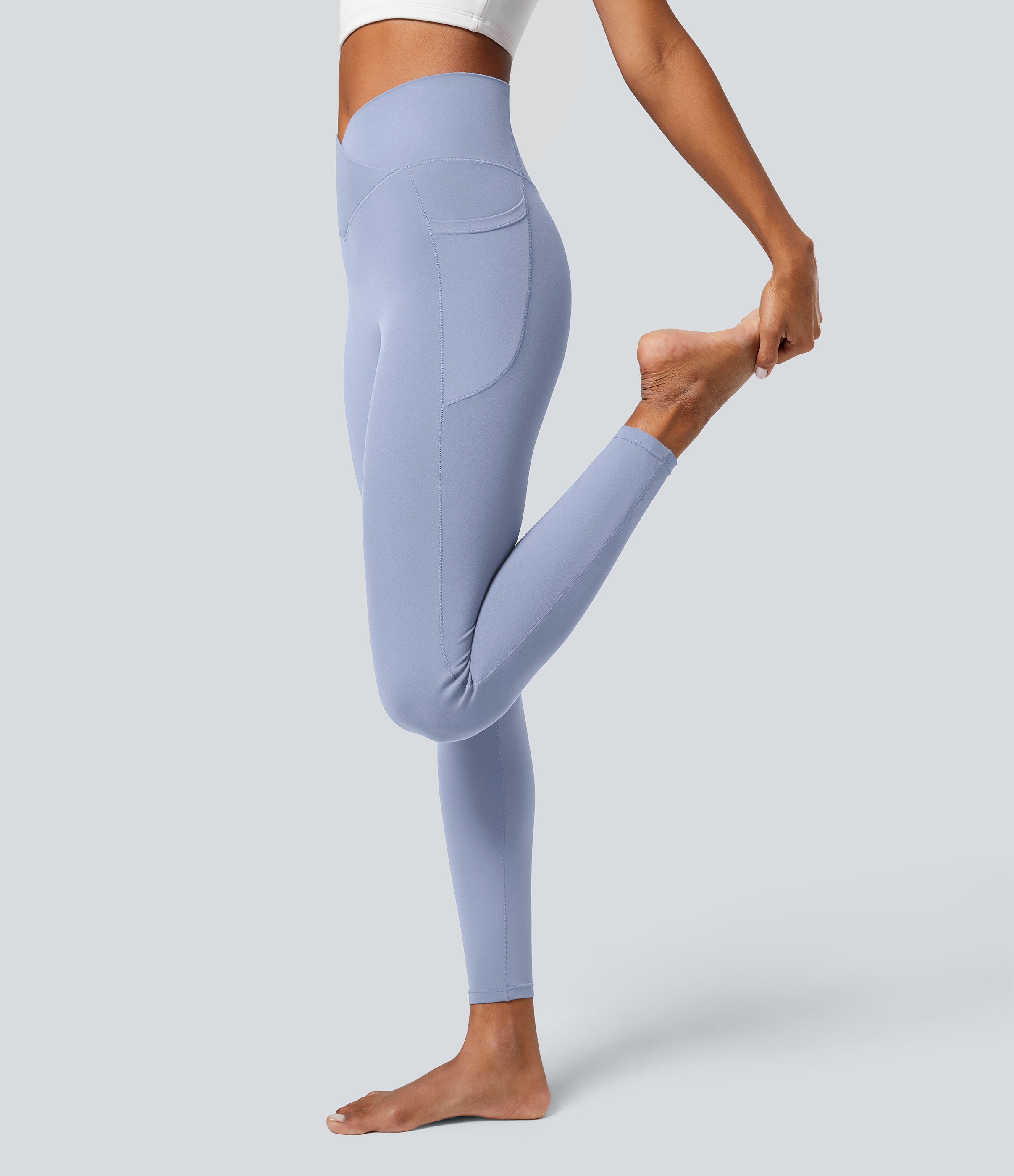 Halara Softlyzeroв„ў Crossover Pocket Plain Leggings-UPF50+  - Xenon Blue - XL(7/8) gym leggings leggings with pockets leggings with butt lift 